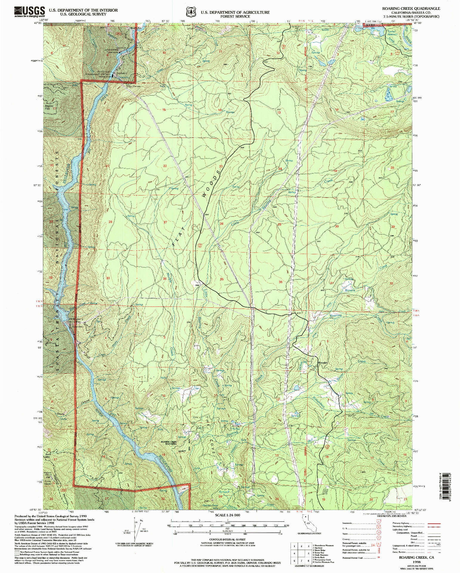 USGS 1:24000-SCALE QUADRANGLE FOR ROARING CREEK, CA 1998