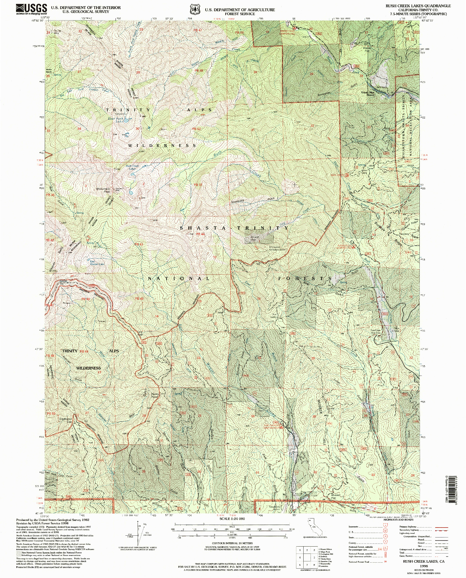 USGS 1:24000-SCALE QUADRANGLE FOR RUSH CREEK LAKES, CA 1998