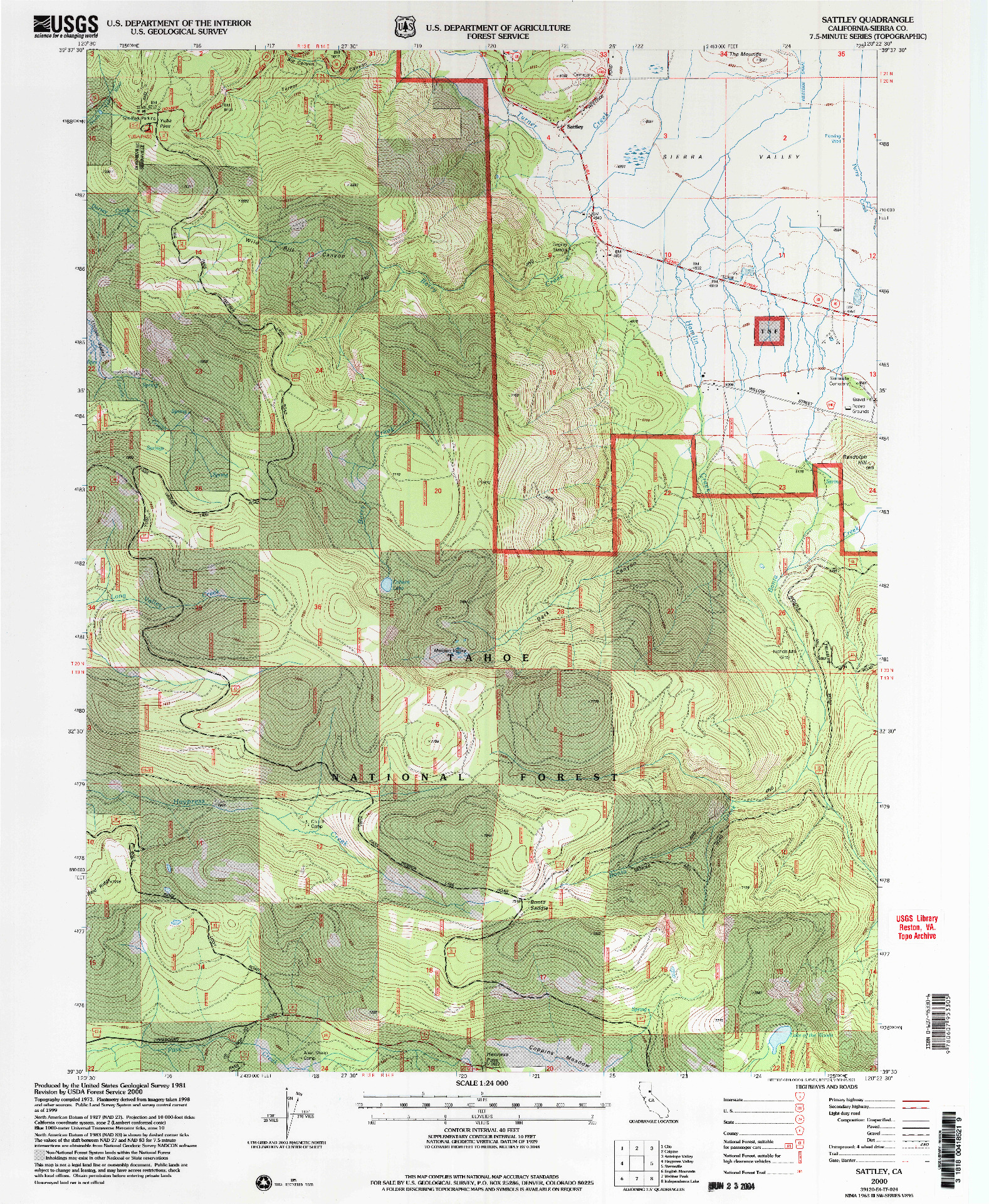 USGS 1:24000-SCALE QUADRANGLE FOR SATTLEY, CA 2000