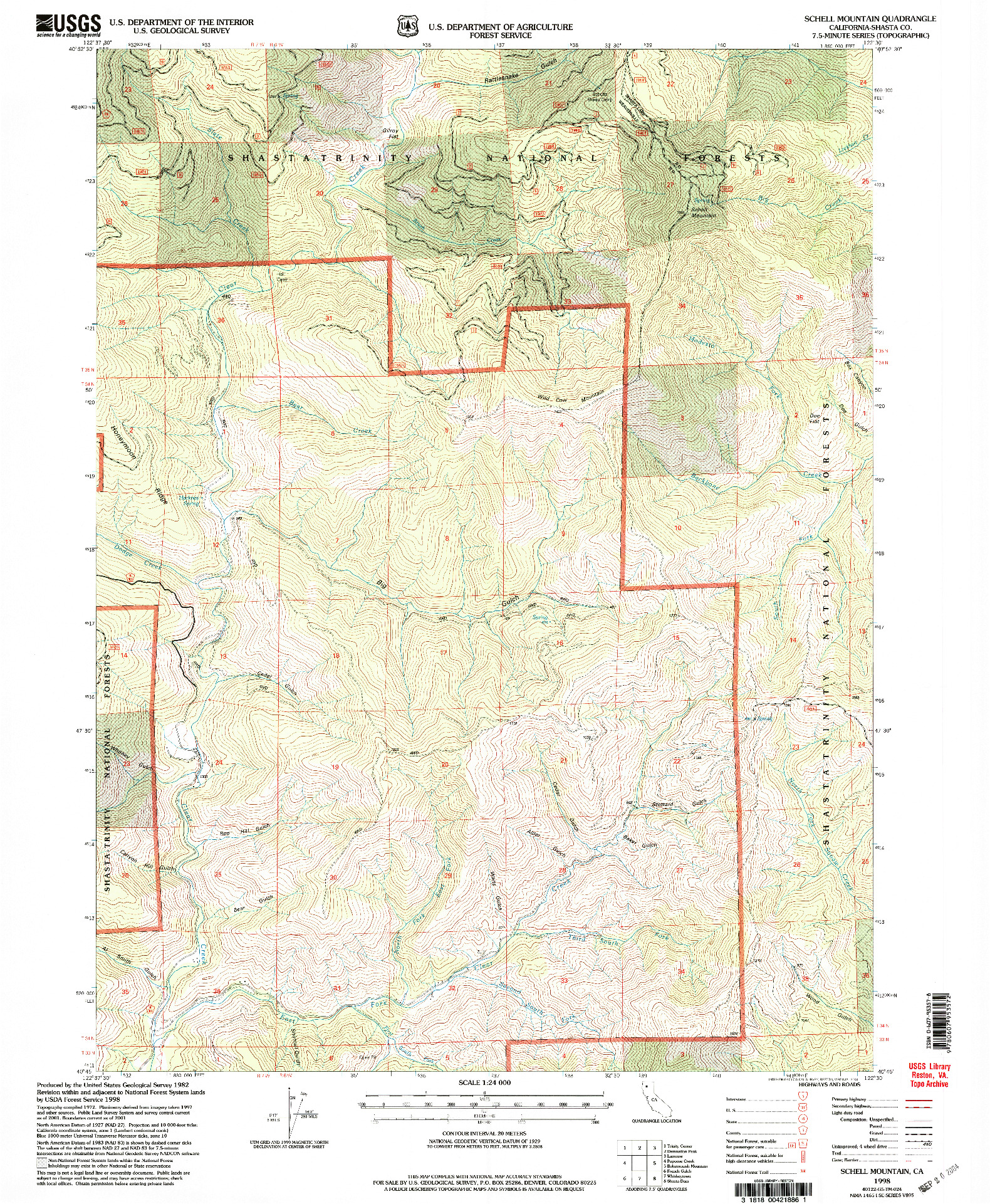 USGS 1:24000-SCALE QUADRANGLE FOR SCHELL MOUNTAIN, CA 1998