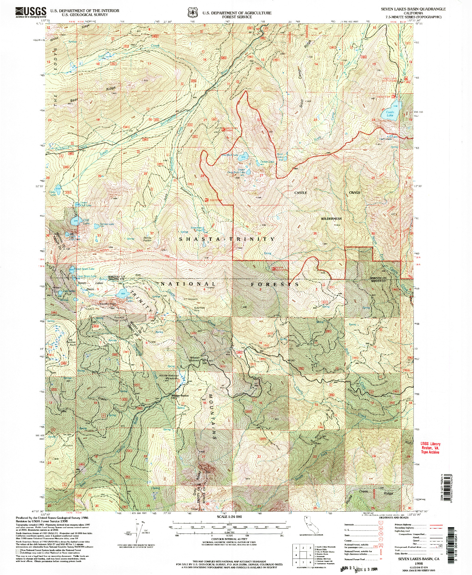 USGS 1:24000-SCALE QUADRANGLE FOR SEVEN LAKES BASIN, CA 1998