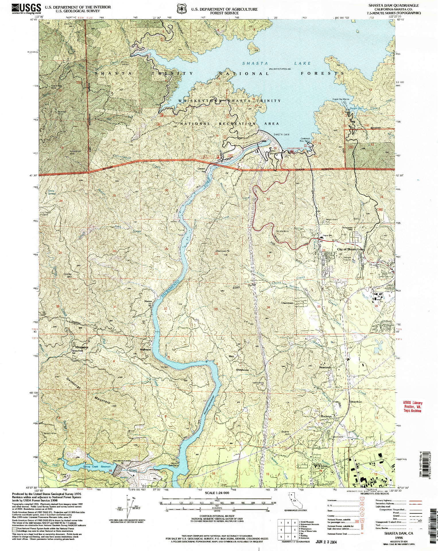 USGS 1:24000-SCALE QUADRANGLE FOR SHASTA DAM, CA 1998