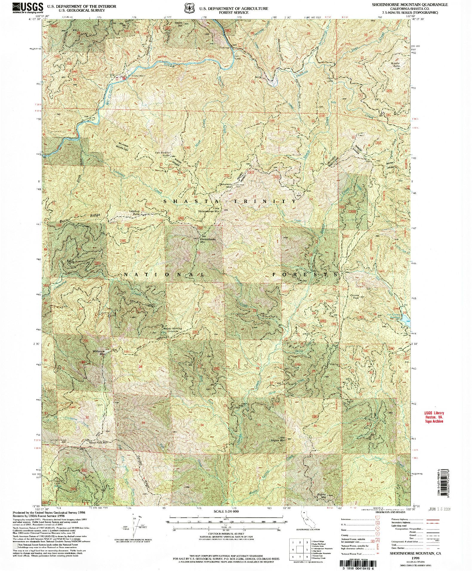 USGS 1:24000-SCALE QUADRANGLE FOR SHOEINHORSE MOUNTAIN, CA 1998