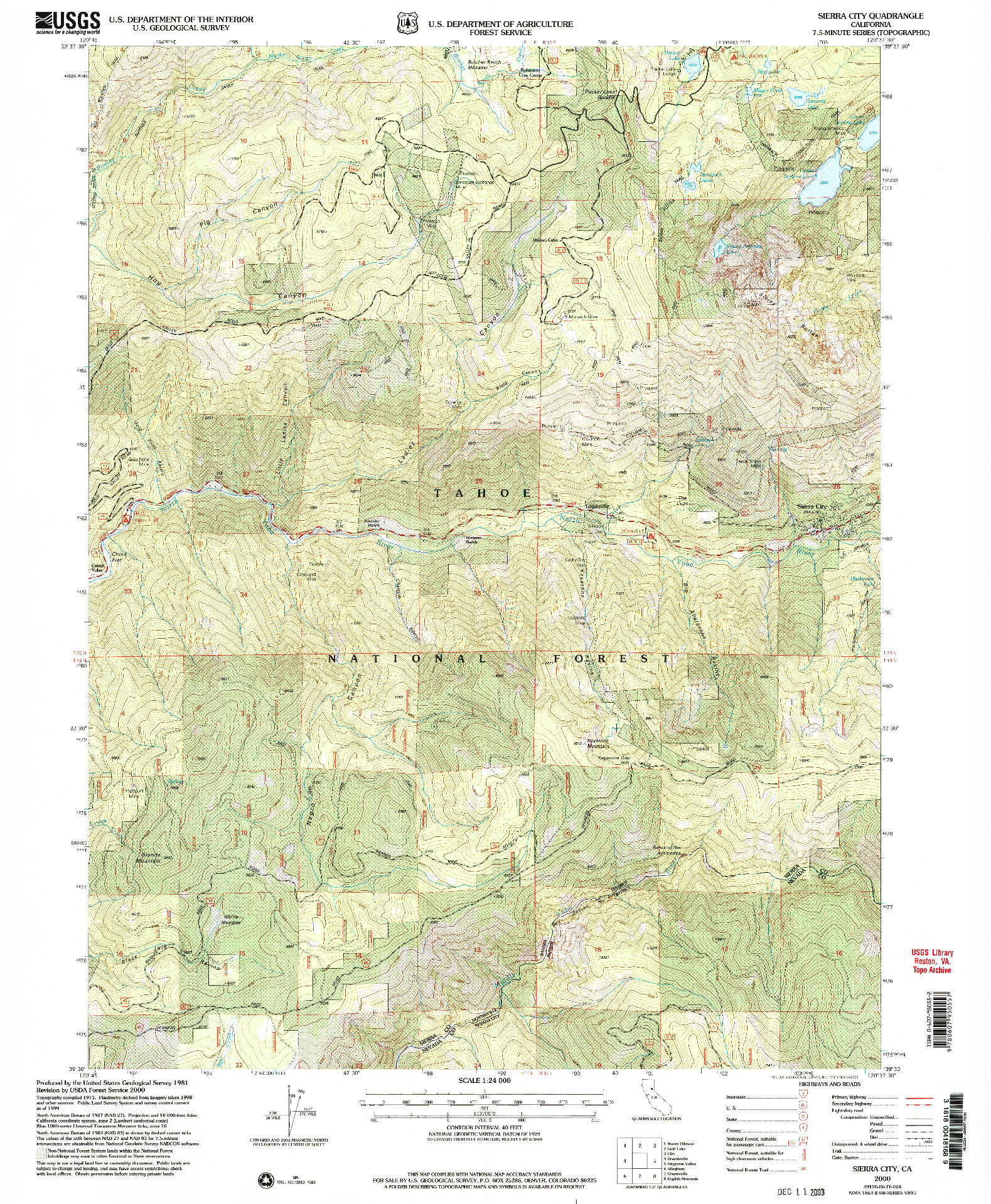 USGS 1:24000-SCALE QUADRANGLE FOR SIERRA CITY, CA 2000