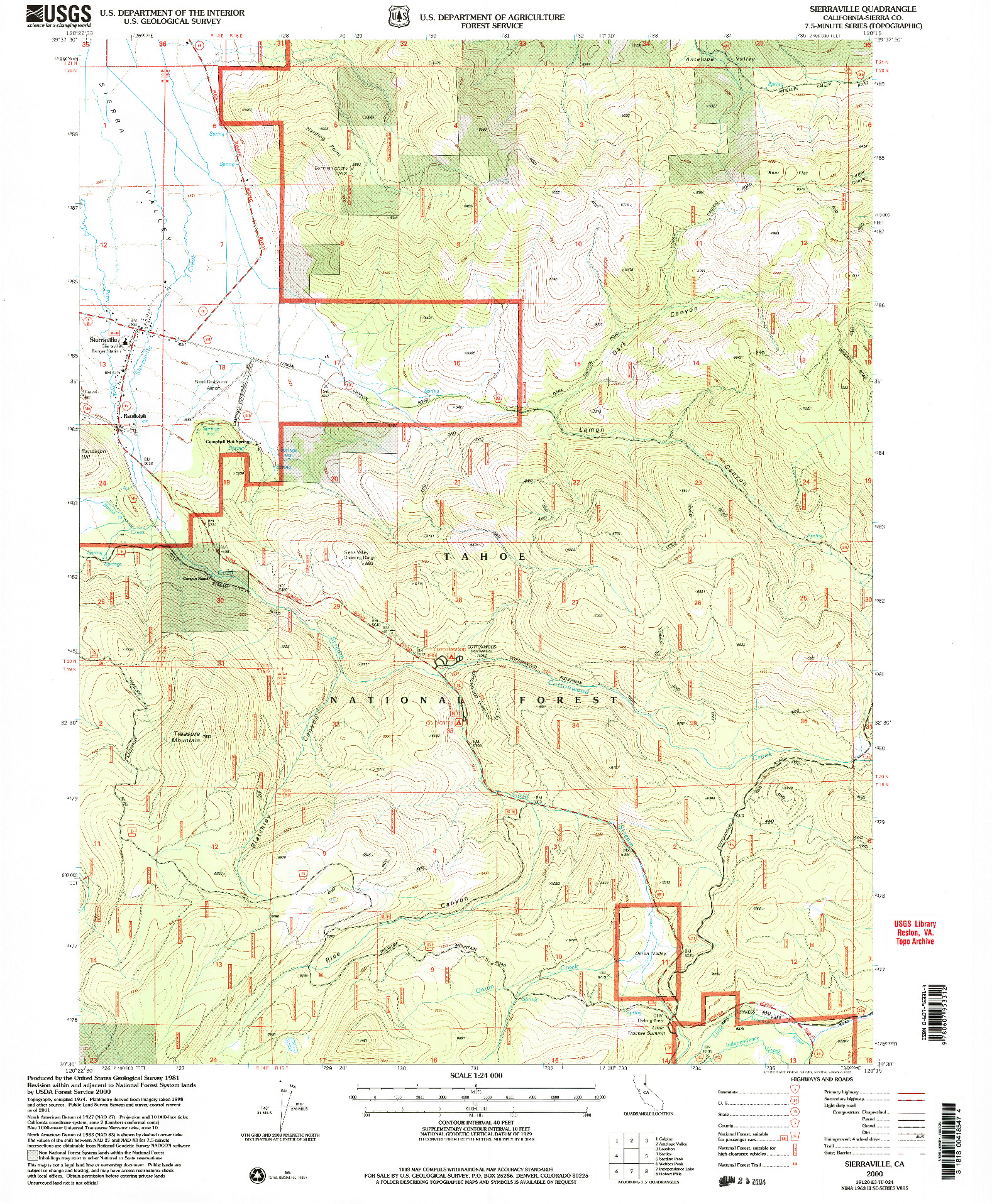 USGS 1:24000-SCALE QUADRANGLE FOR SIERRAVILLE, CA 2000