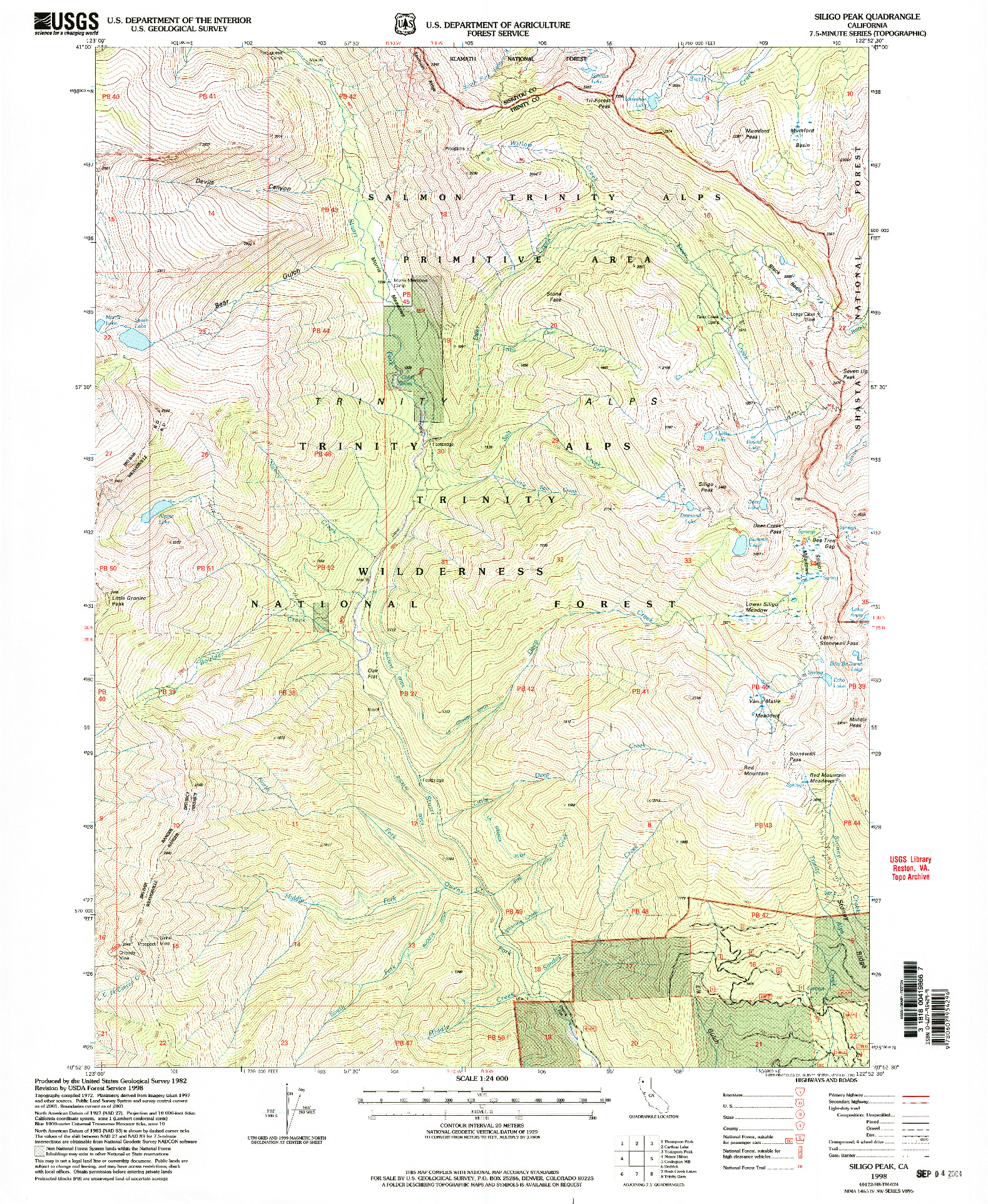 USGS 1:24000-SCALE QUADRANGLE FOR SILIGO PEAK, CA 1998