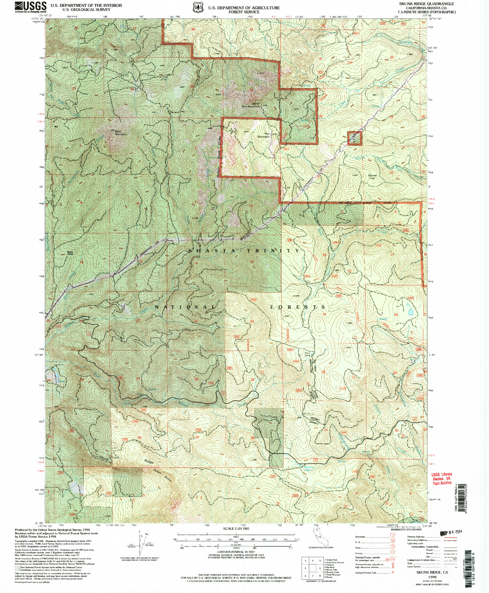 USGS 1:24000-SCALE QUADRANGLE FOR SKUNK RIDGE, CA 1998