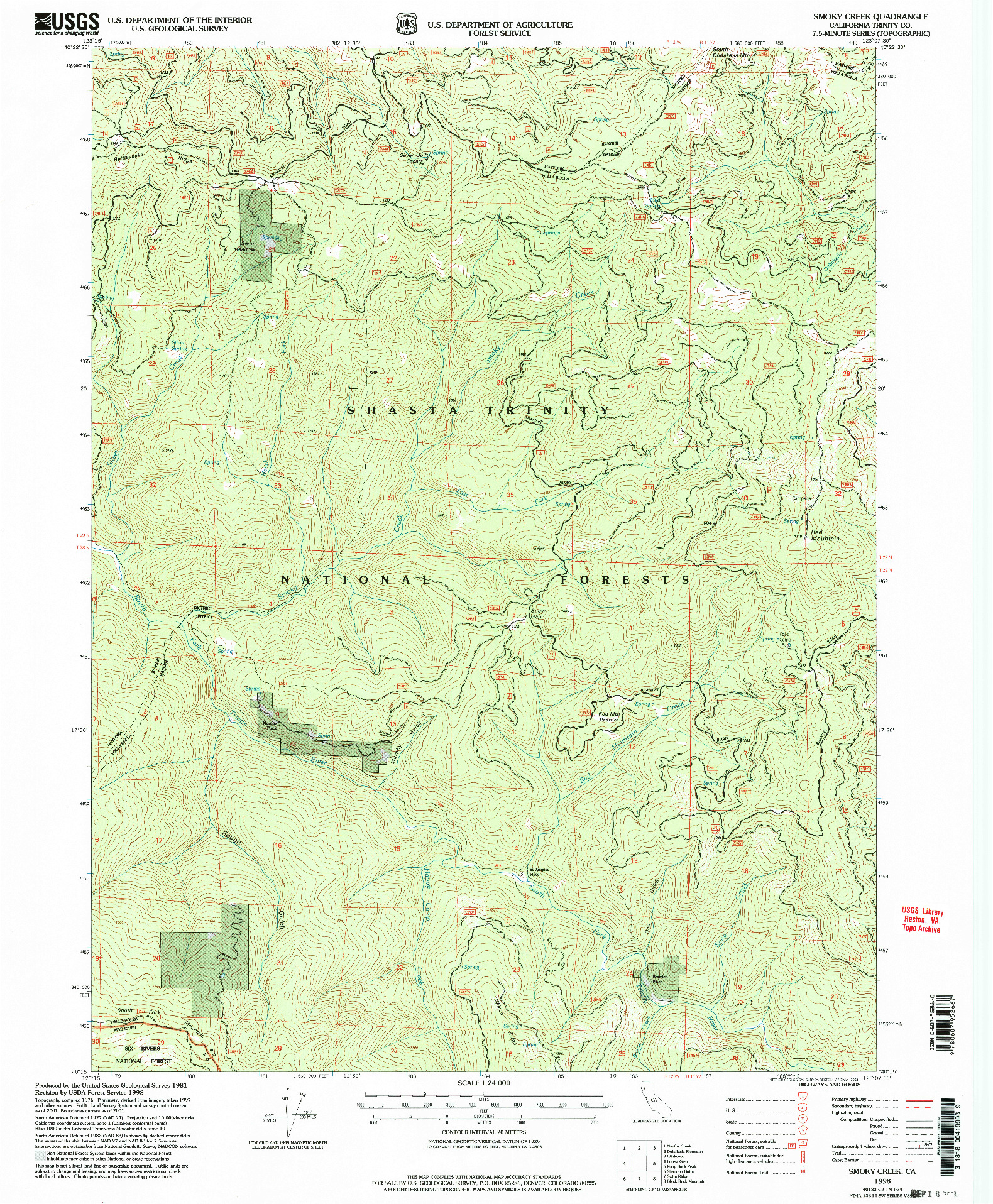 USGS 1:24000-SCALE QUADRANGLE FOR SMOKY CREEK, CA 1998