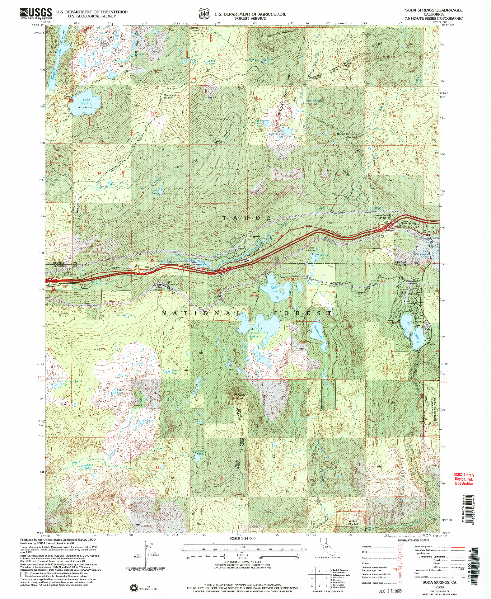USGS 1:24000-SCALE QUADRANGLE FOR SODA SPRINGS, CA 2000
