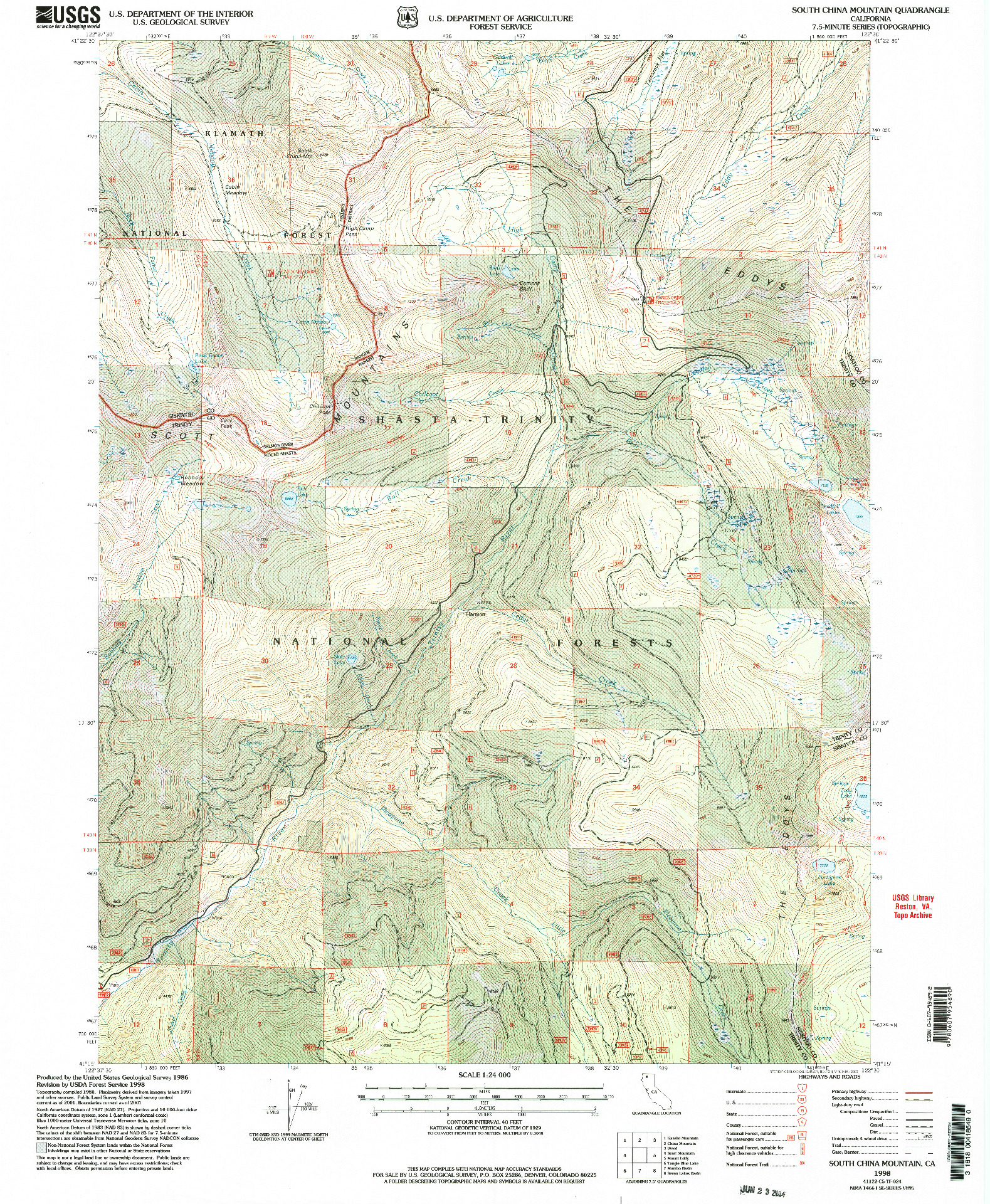 USGS 1:24000-SCALE QUADRANGLE FOR SOUTH CHINA MOUNTAIN, CA 1998