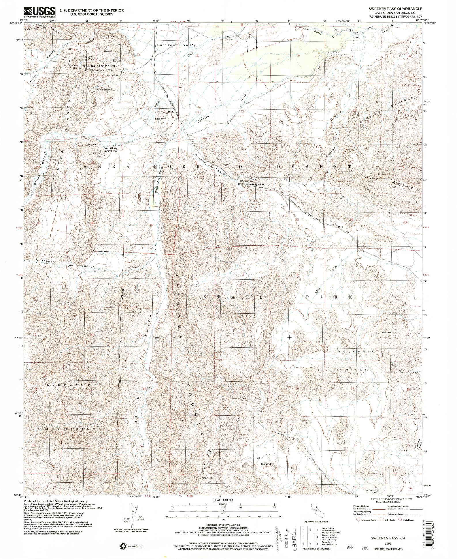 USGS 1:24000-SCALE QUADRANGLE FOR SWEENEY PASS, CA 1997