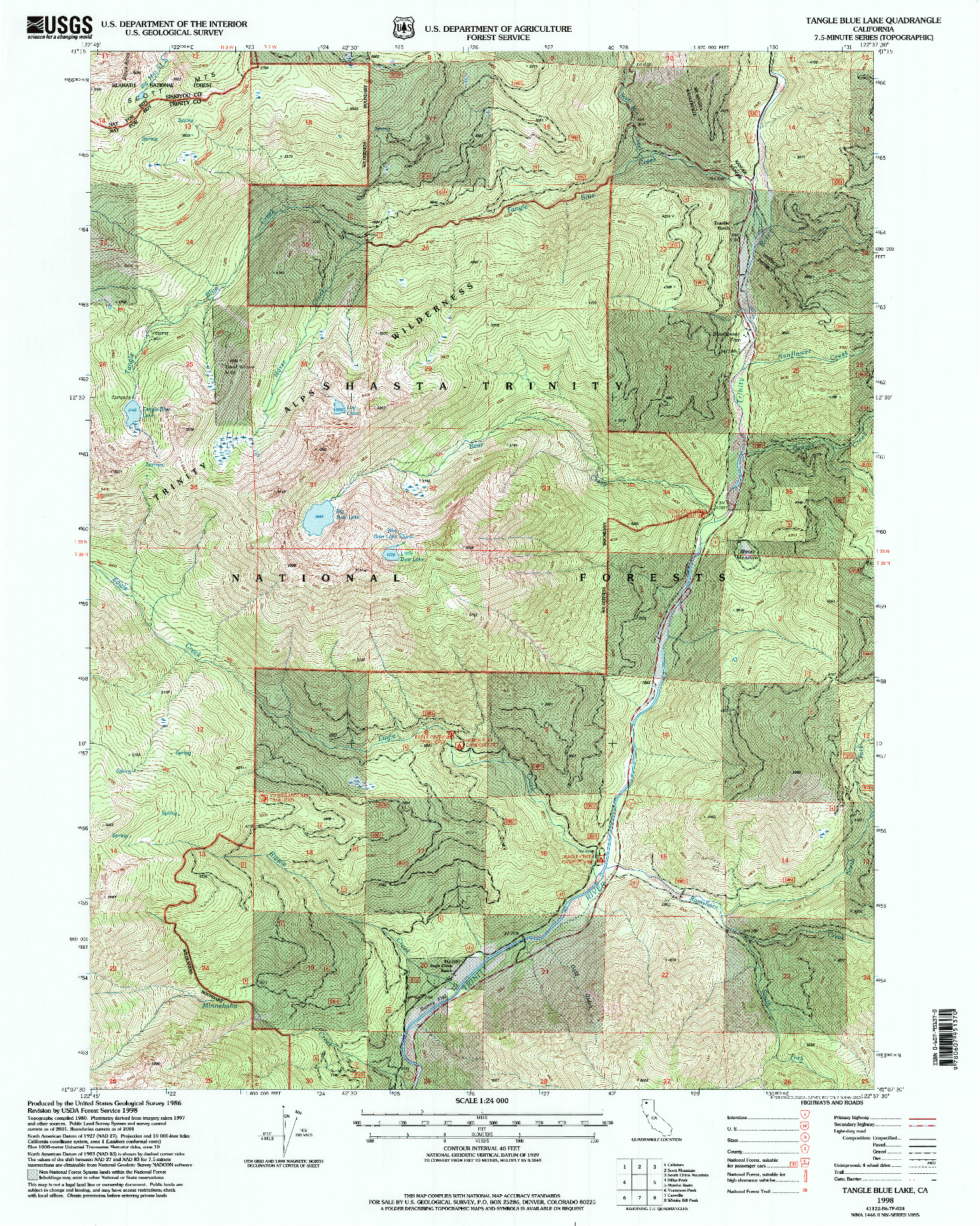 USGS 1:24000-SCALE QUADRANGLE FOR TANGLE BLUE LAKE, CA 1998