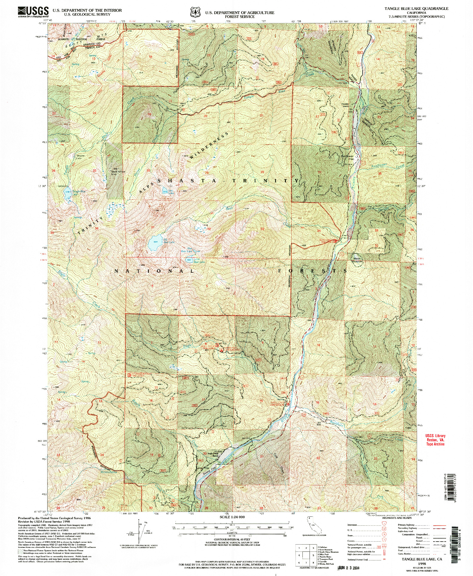 USGS 1:24000-SCALE QUADRANGLE FOR TANGLE BLUE LAKE, CA 1998