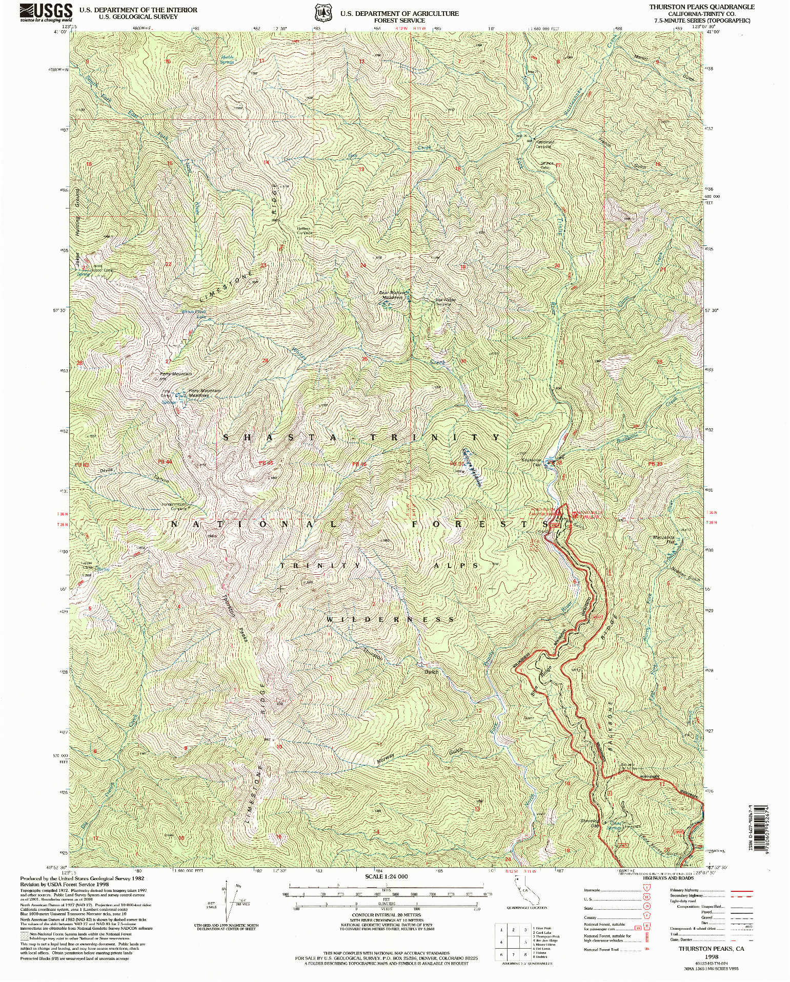USGS 1:24000-SCALE QUADRANGLE FOR THURSTON PEAKS, CA 1998