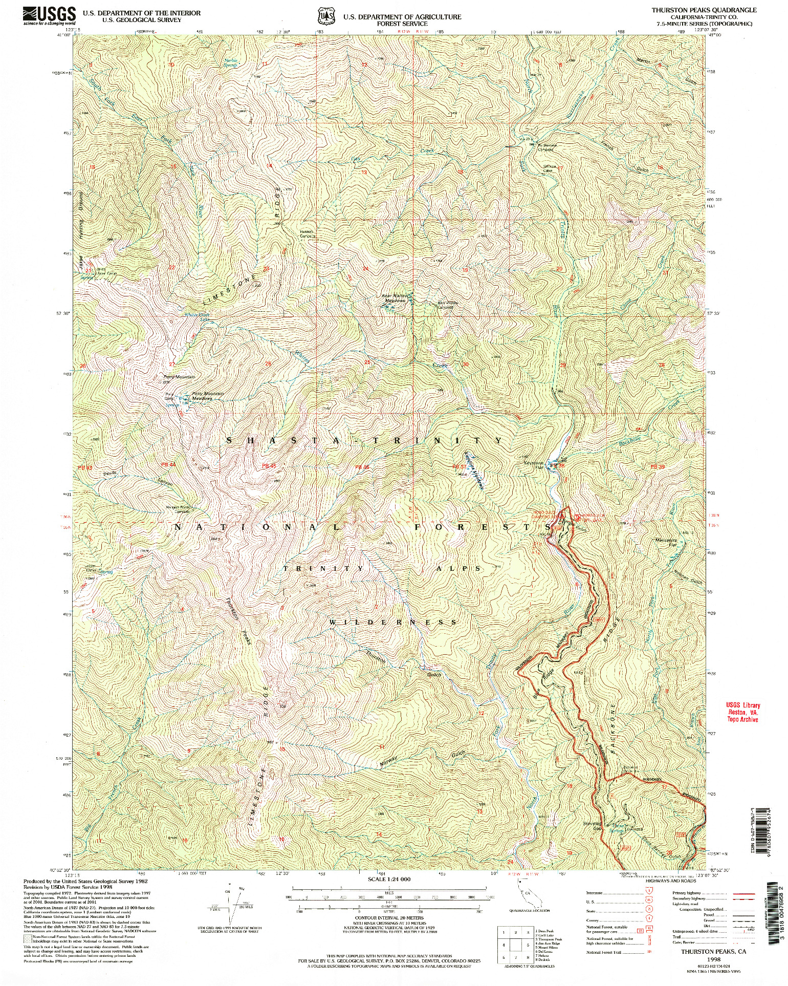 USGS 1:24000-SCALE QUADRANGLE FOR THURSTON PEAKS, CA 1998