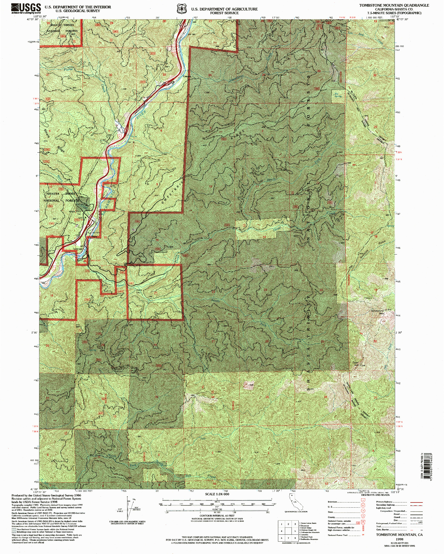 USGS 1:24000-SCALE QUADRANGLE FOR TOMBSTONE MOUNTAIN, CA 1998