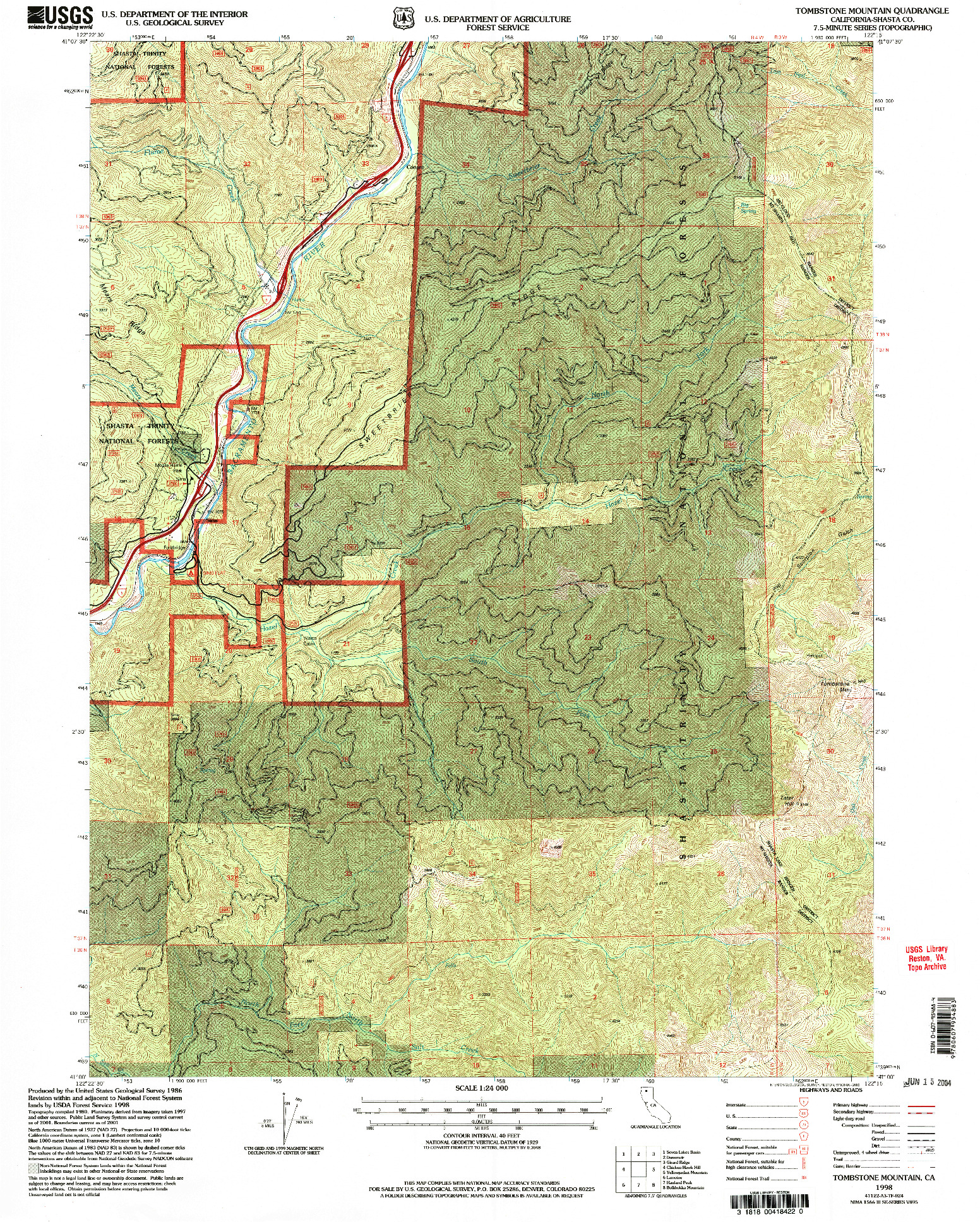 USGS 1:24000-SCALE QUADRANGLE FOR TOMBSTONE MOUNTAIN, CA 1998