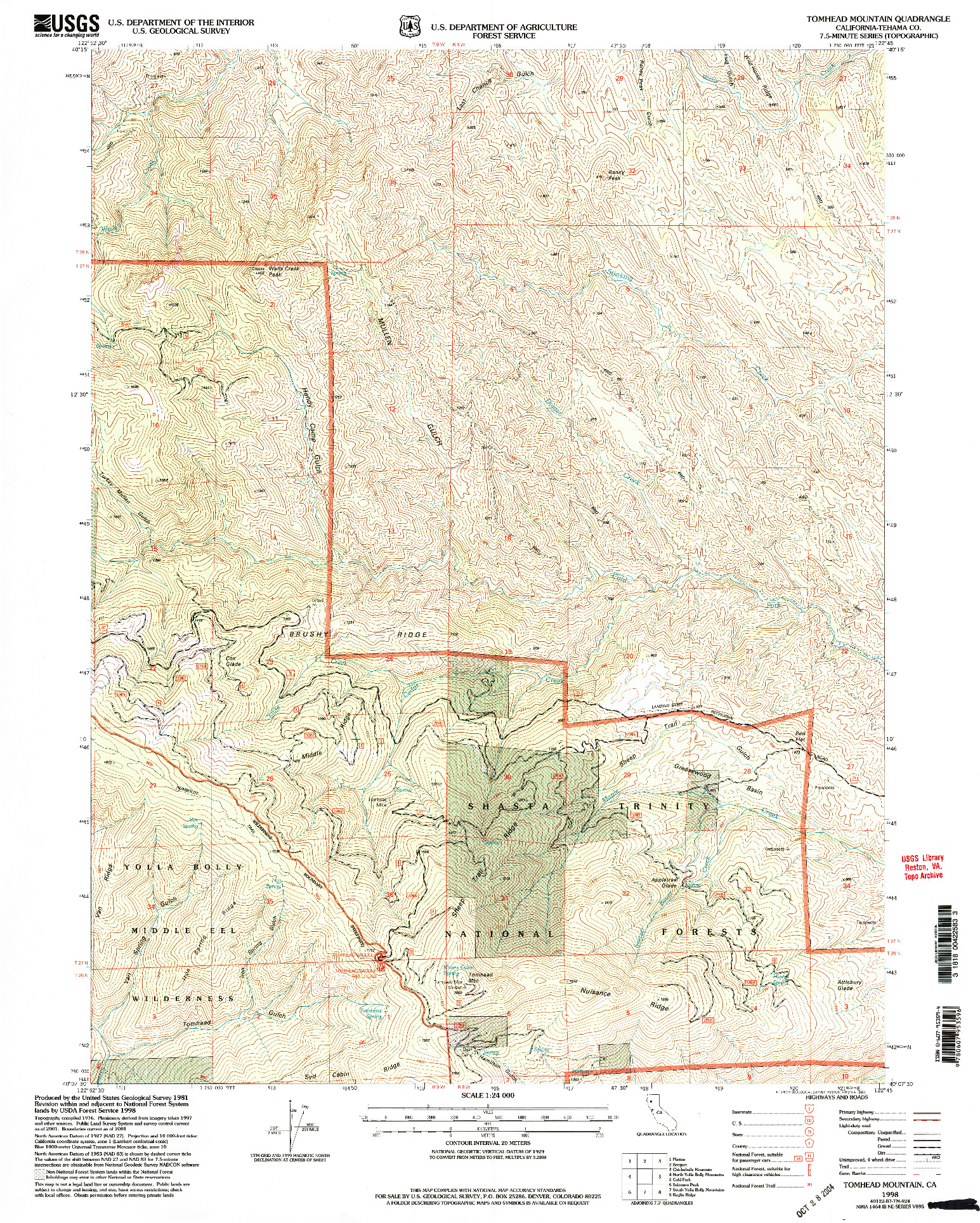 USGS 1:24000-SCALE QUADRANGLE FOR TOMHEAD MOUNTAIN, CA 1998