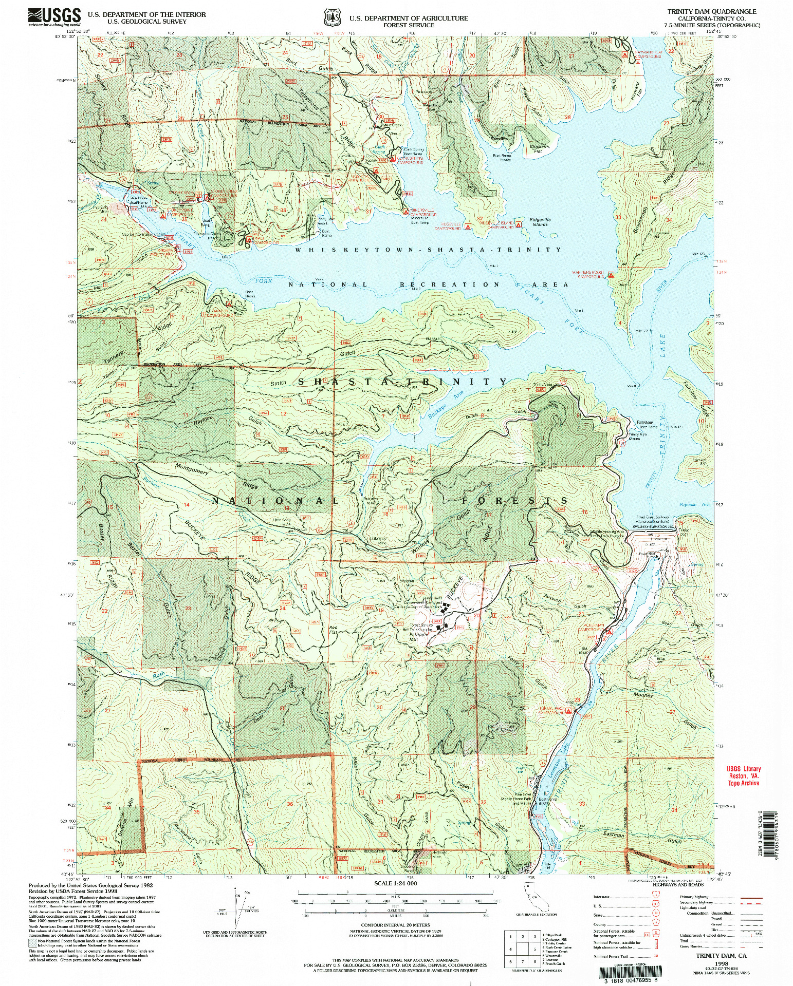 USGS 1:24000-SCALE QUADRANGLE FOR TRINITY DAM, CA 1998