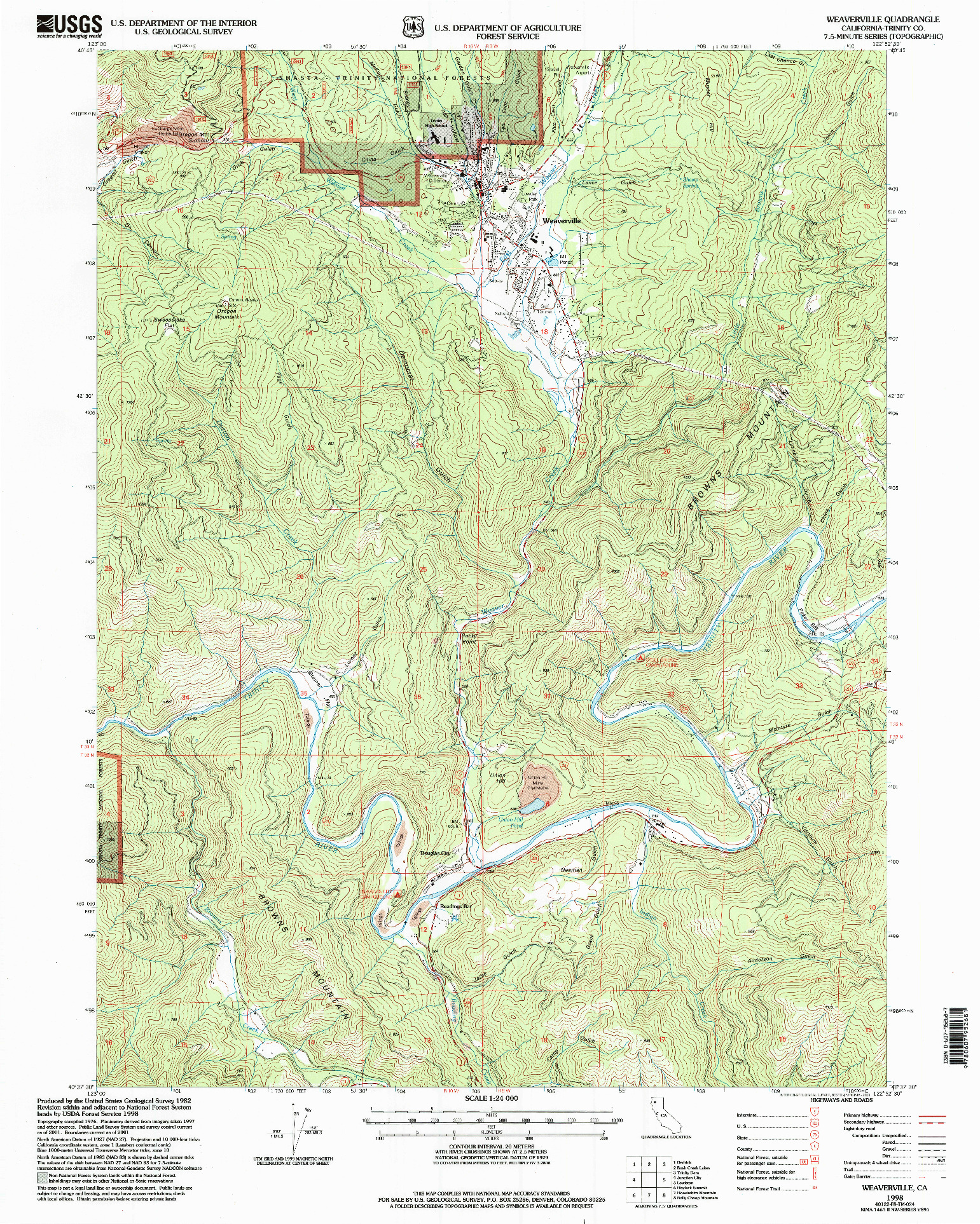 USGS 1:24000-SCALE QUADRANGLE FOR WEAVERVILLE, CA 1998