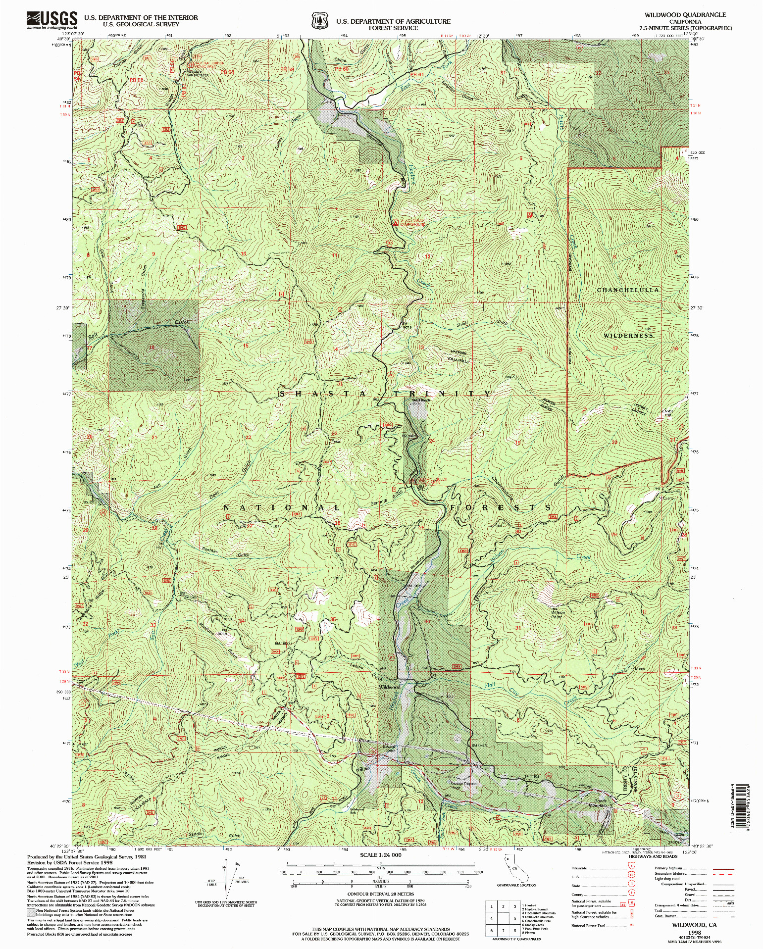 USGS 1:24000-SCALE QUADRANGLE FOR WILDWOOD, CA 1998