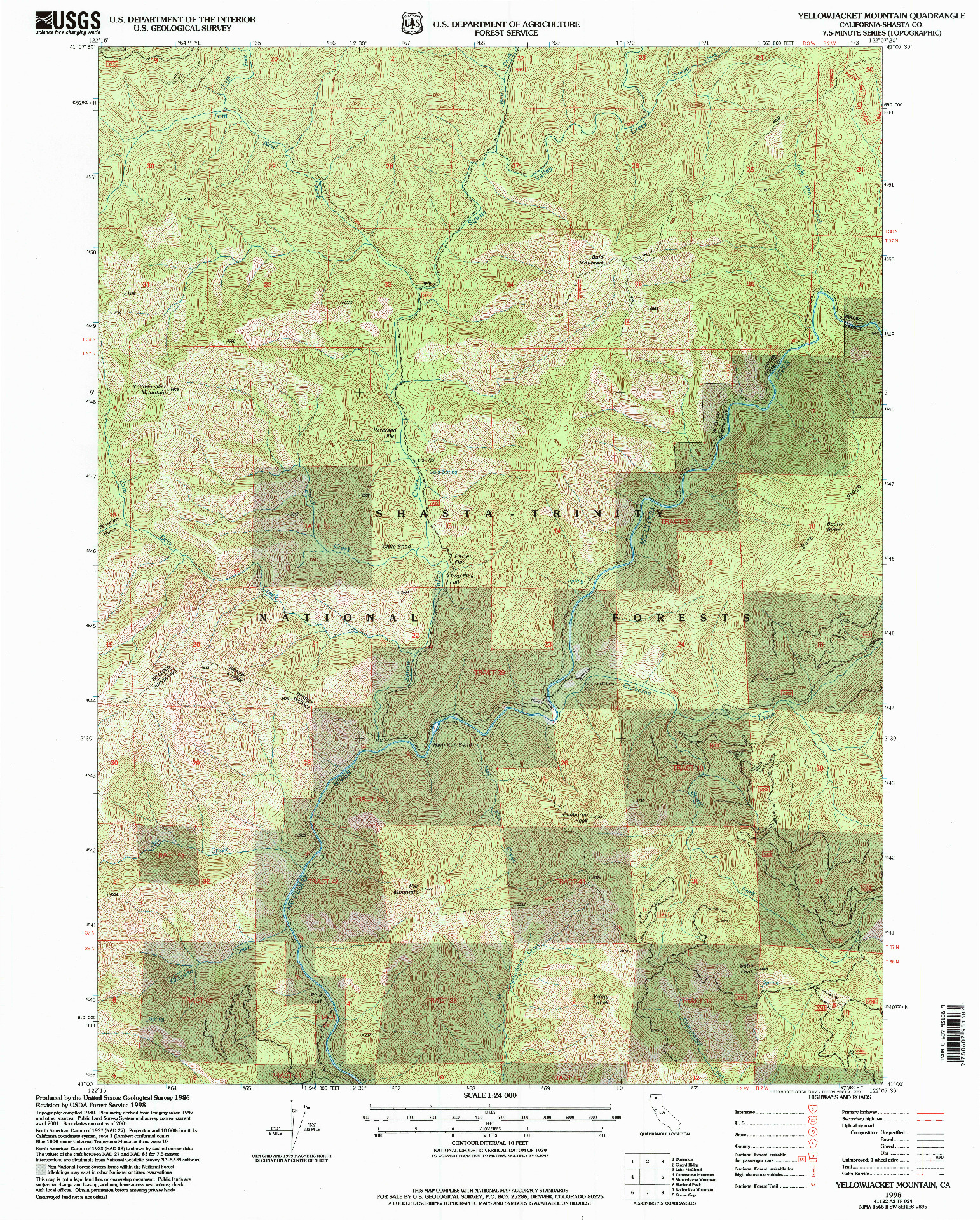 USGS 1:24000-SCALE QUADRANGLE FOR YELLOWJACKET MOUNTAIN, CA 1998