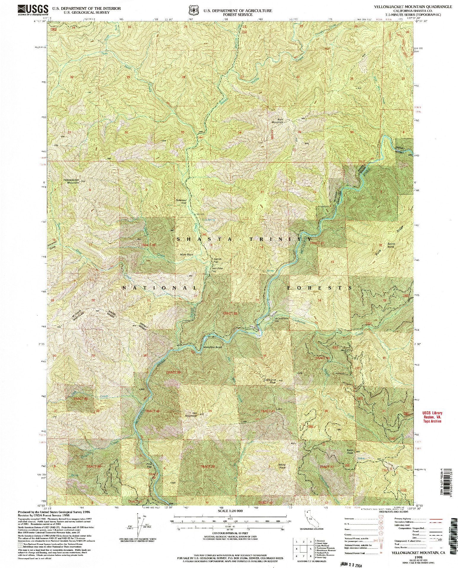 USGS 1:24000-SCALE QUADRANGLE FOR YELLOWJACKET MOUNTAIN, CA 1998