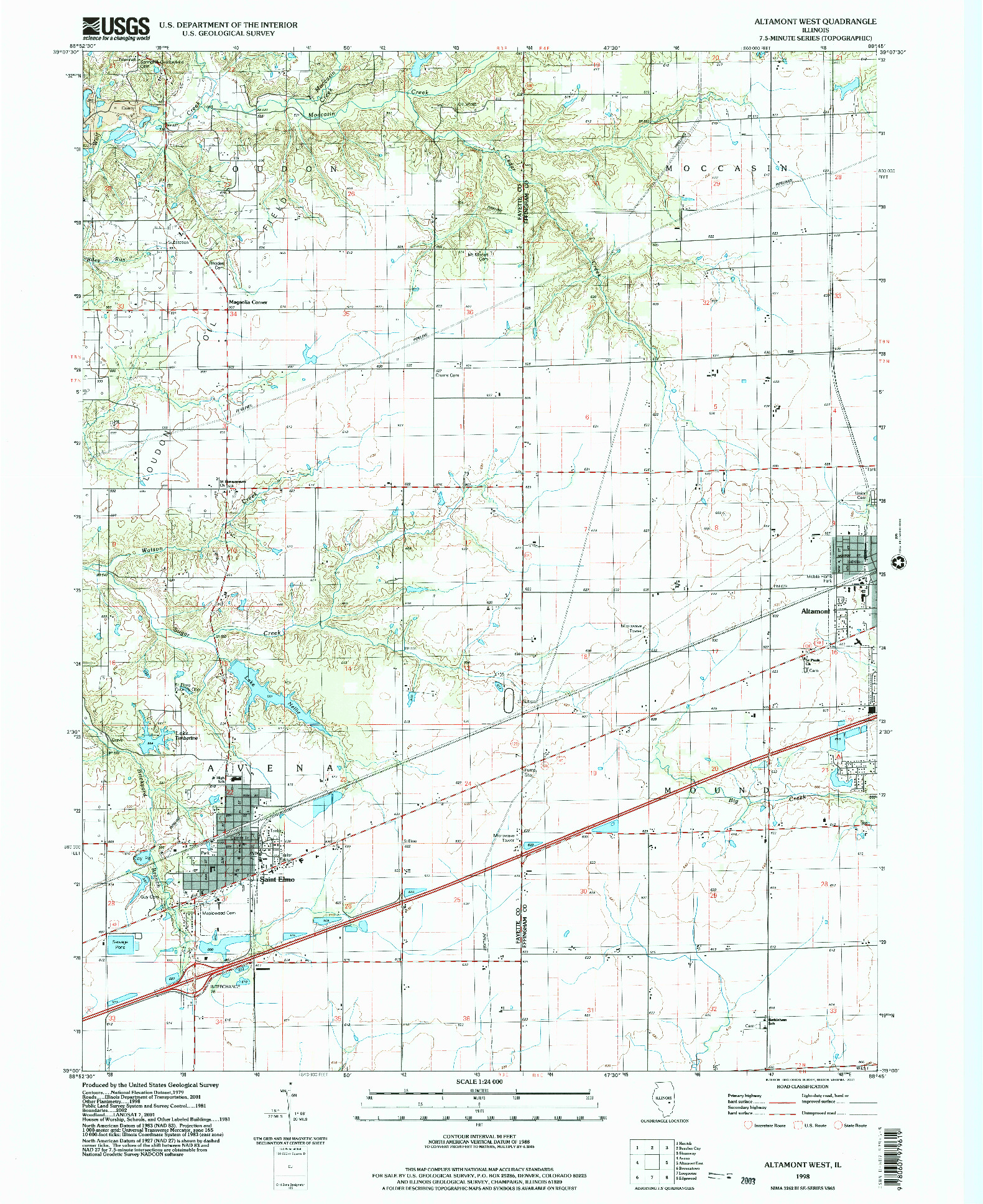 USGS 1:24000-SCALE QUADRANGLE FOR ALTAMONT WEST, IL 1998