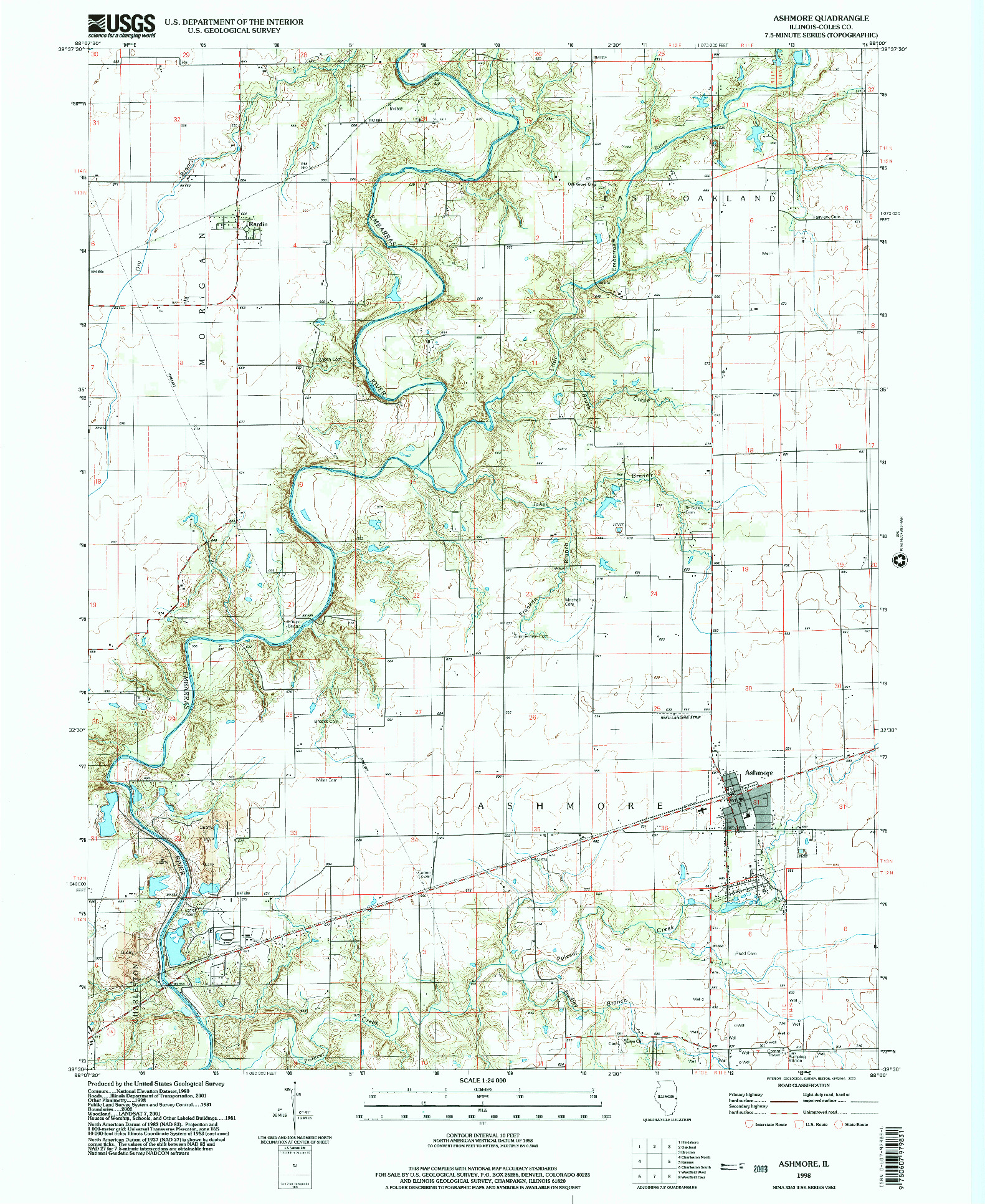 USGS 1:24000-SCALE QUADRANGLE FOR ASHMORE, IL 1998