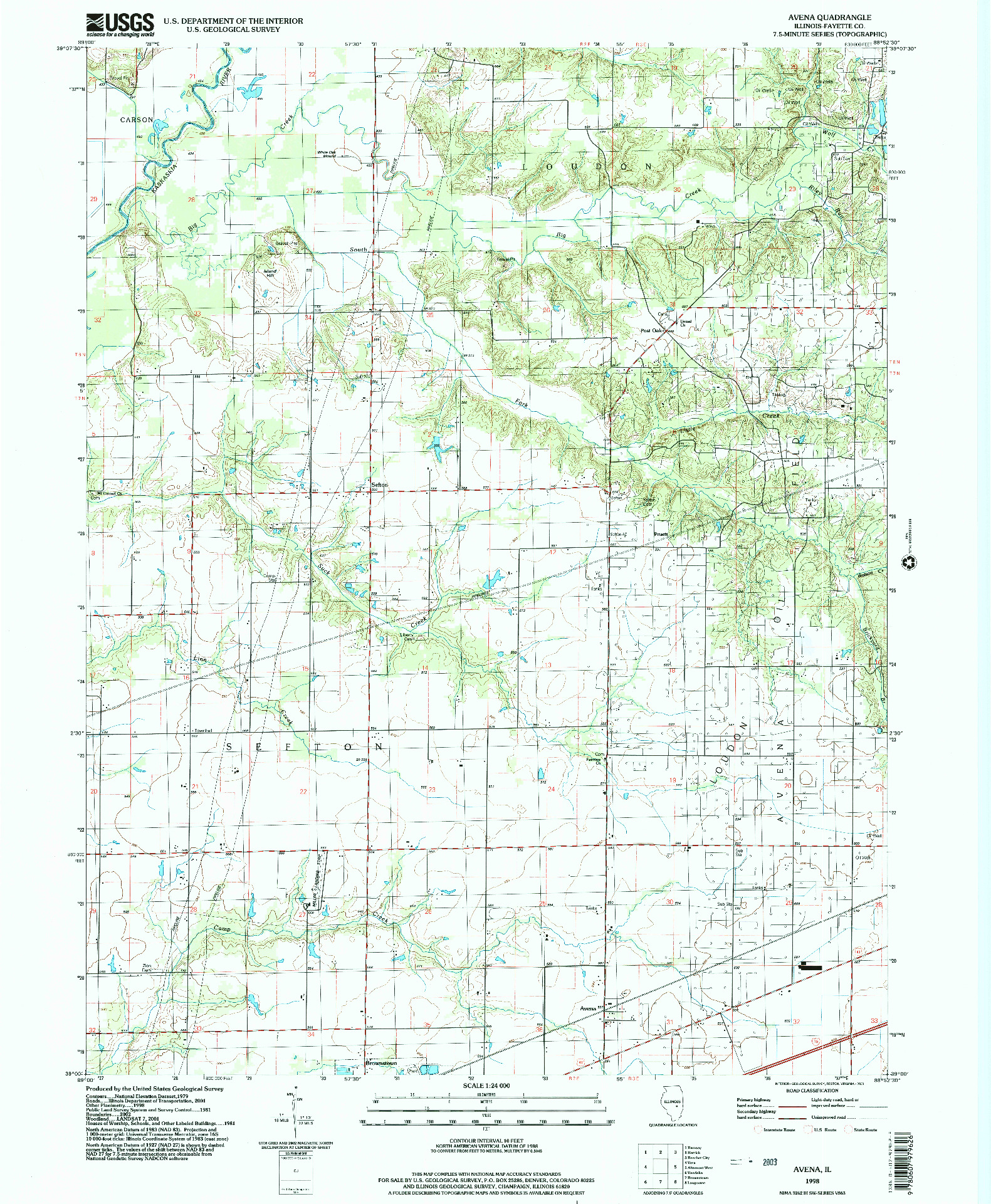 USGS 1:24000-SCALE QUADRANGLE FOR AVENA, IL 1998
