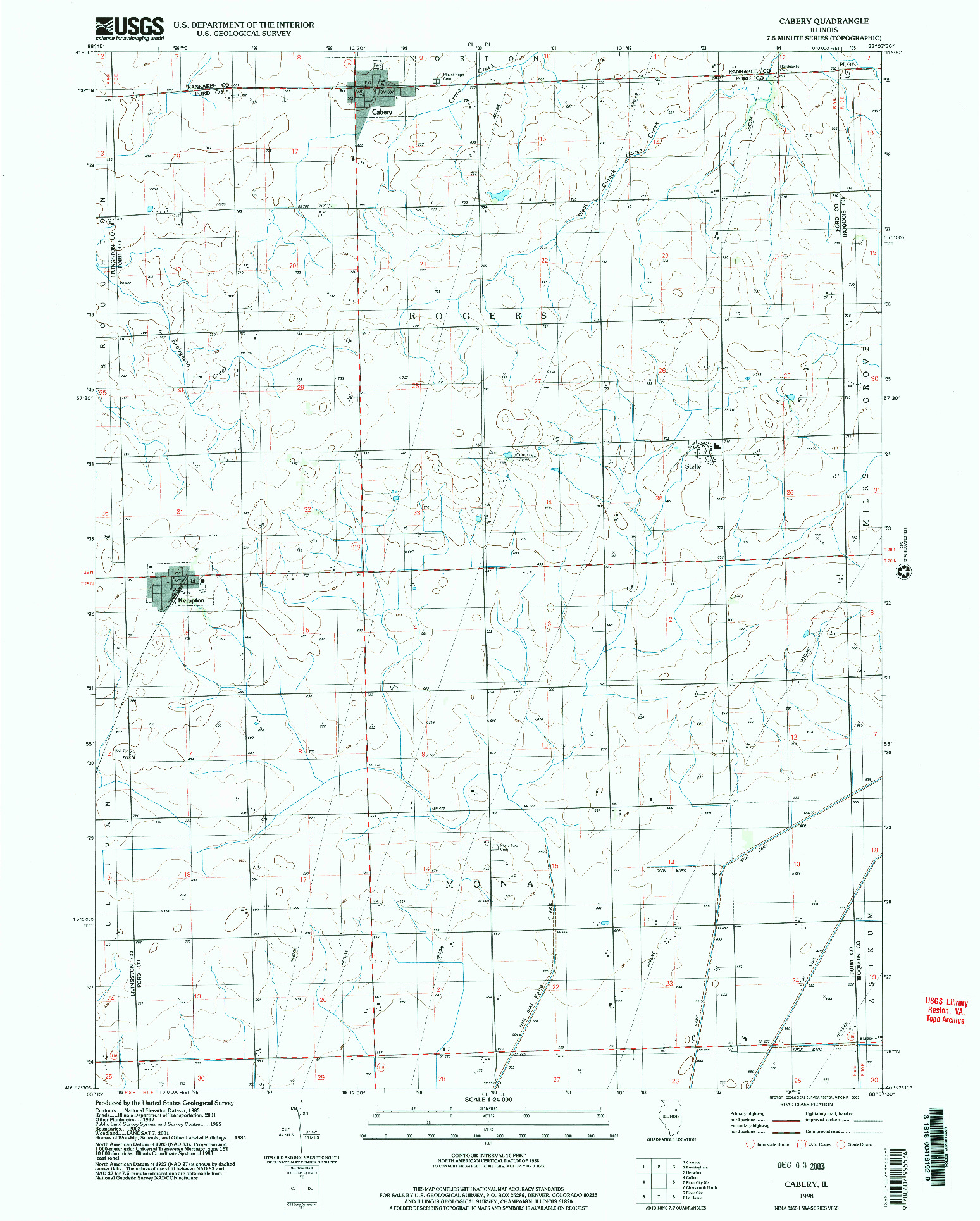 USGS 1:24000-SCALE QUADRANGLE FOR CABERY, IL 1998