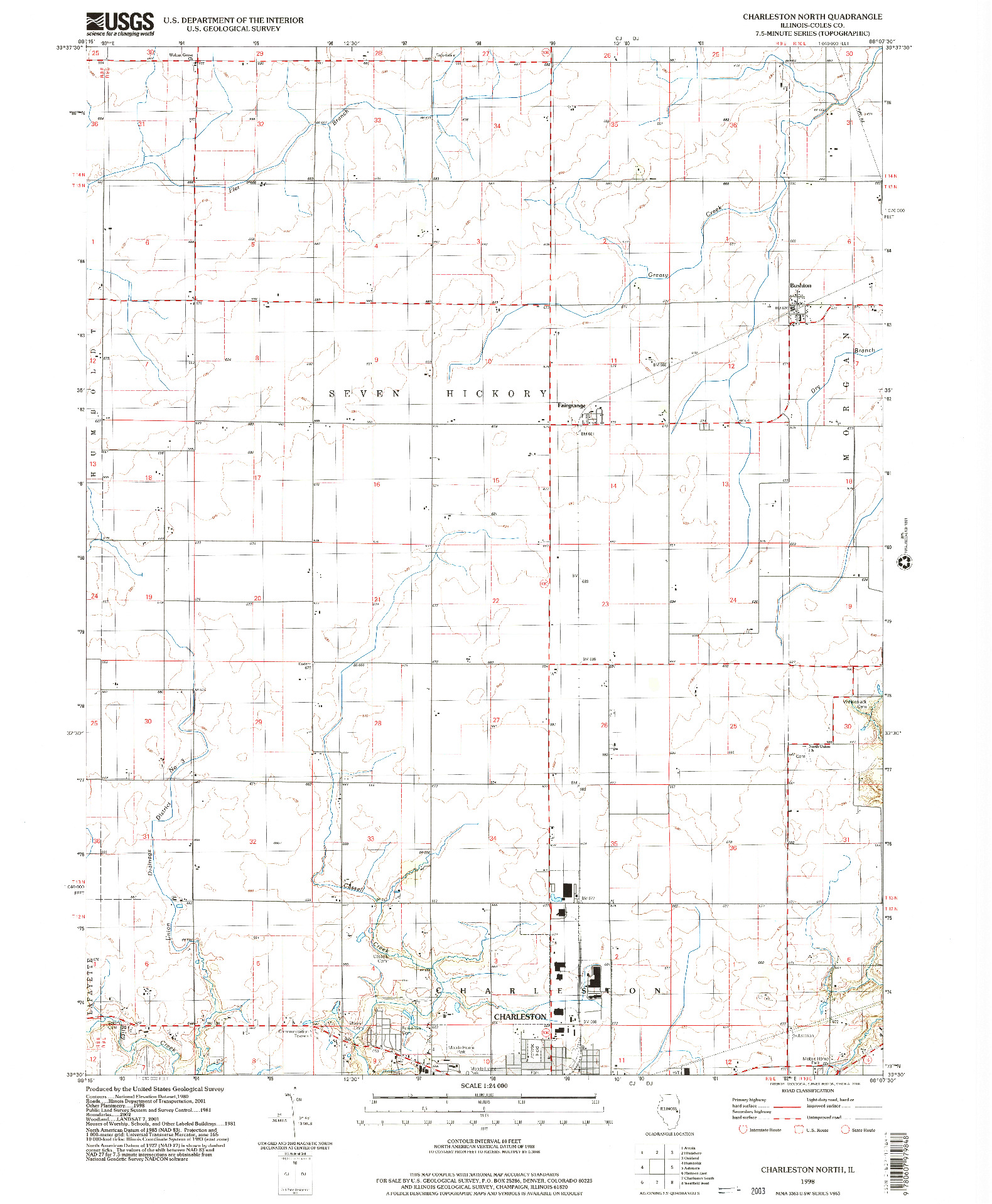 USGS 1:24000-SCALE QUADRANGLE FOR CHARLESTON NORTH, IL 1998
