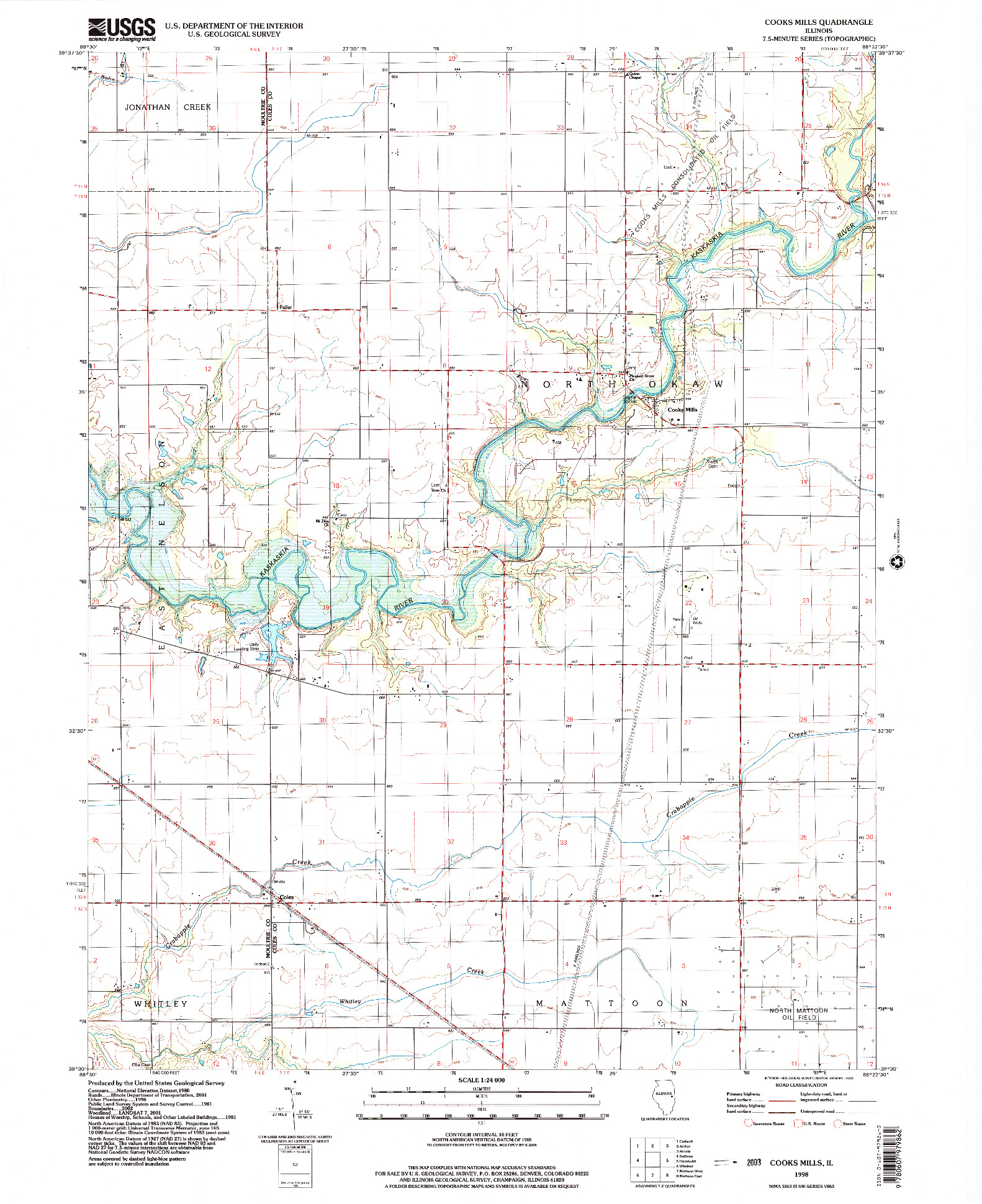 USGS 1:24000-SCALE QUADRANGLE FOR COOKS MILLS, IL 1998
