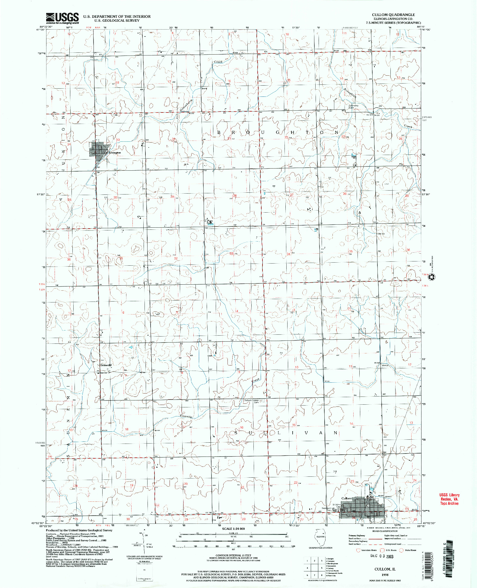 USGS 1:24000-SCALE QUADRANGLE FOR CULLOM, IL 1998