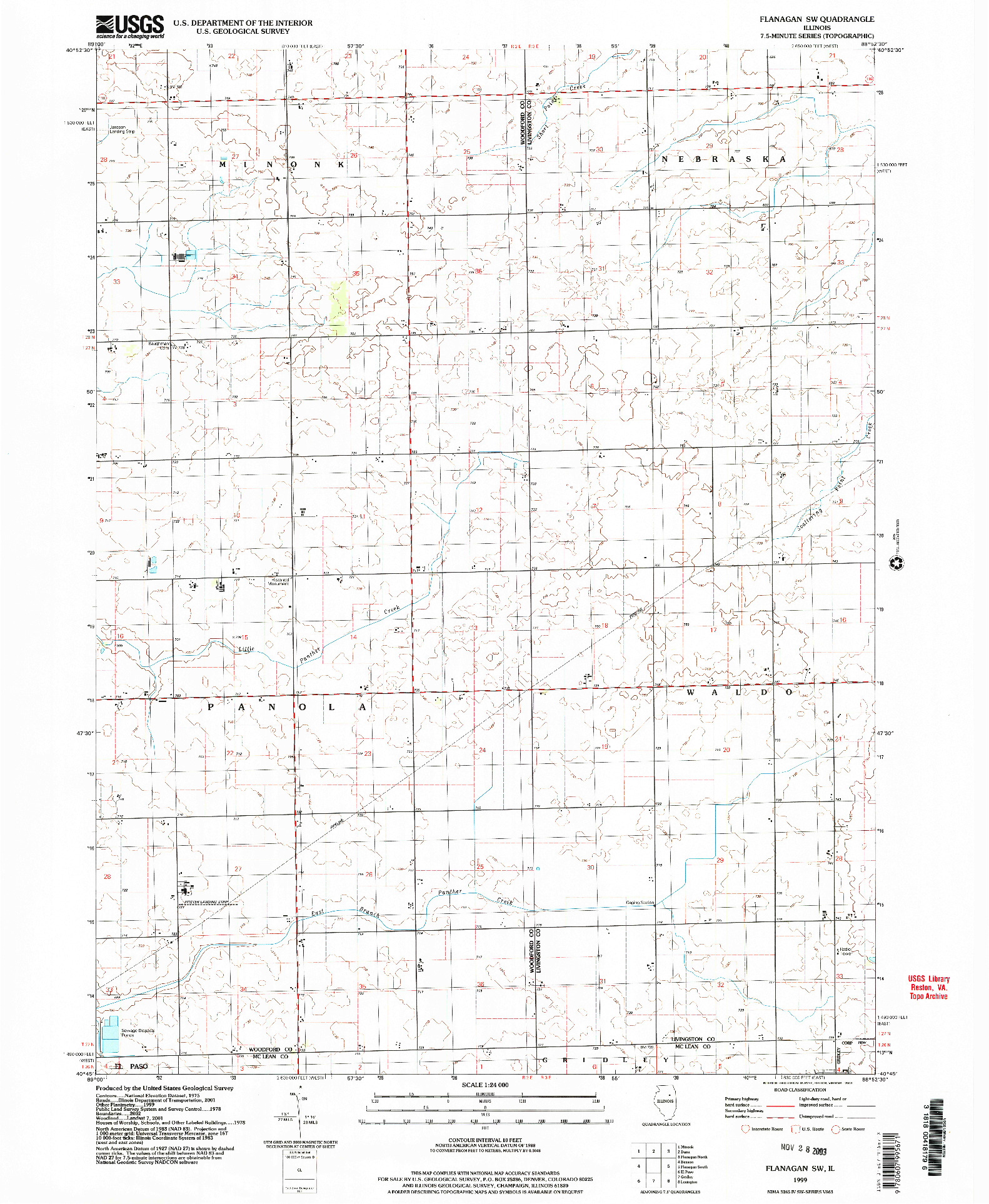 USGS 1:24000-SCALE QUADRANGLE FOR FLANAGAN SW, IL 1999