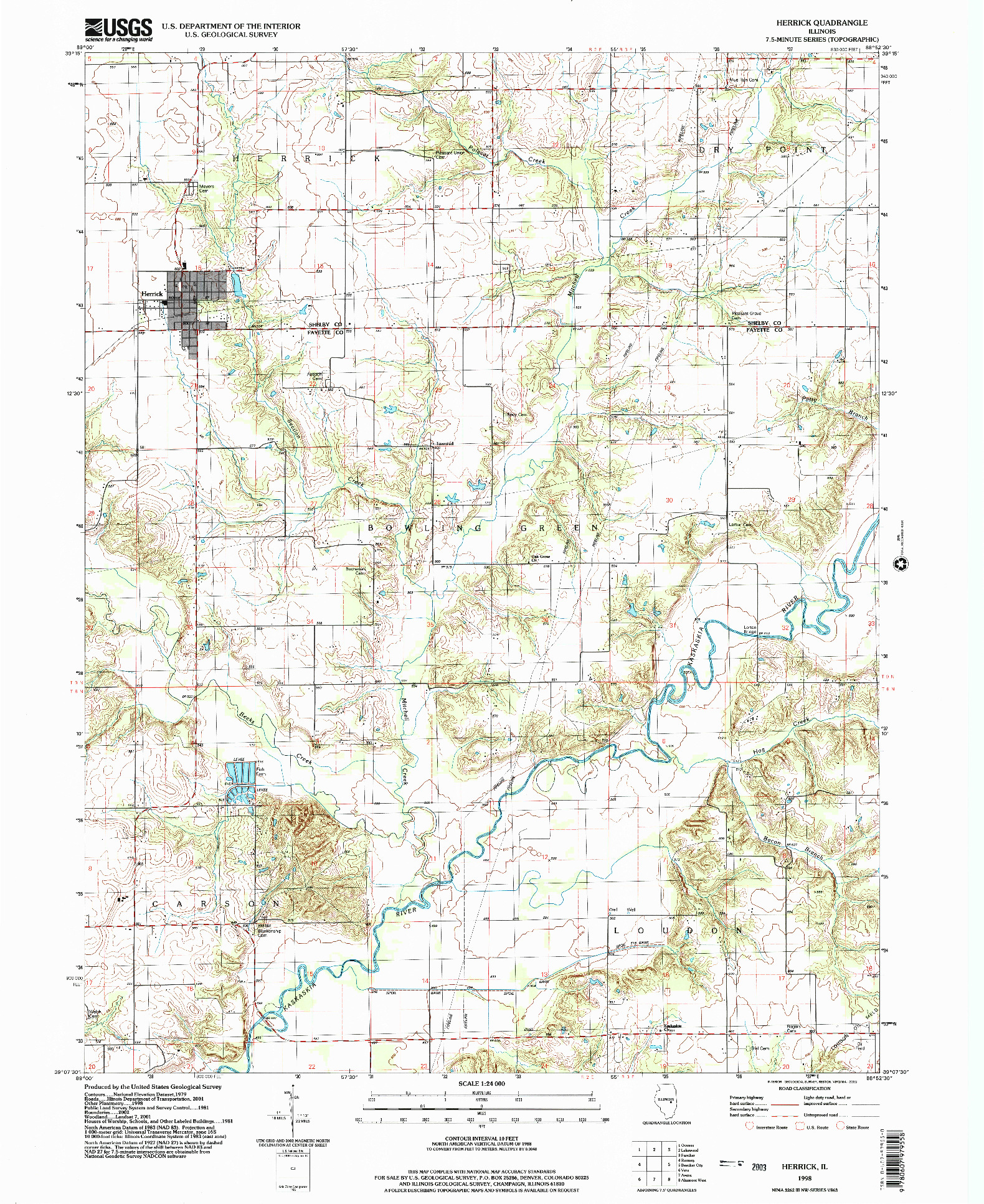 USGS 1:24000-SCALE QUADRANGLE FOR HERRICK, IL 1998