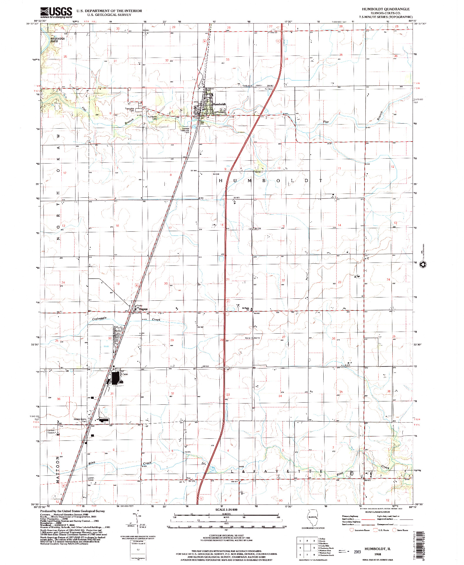 USGS 1:24000-SCALE QUADRANGLE FOR HUMBOLDT, IL 1998