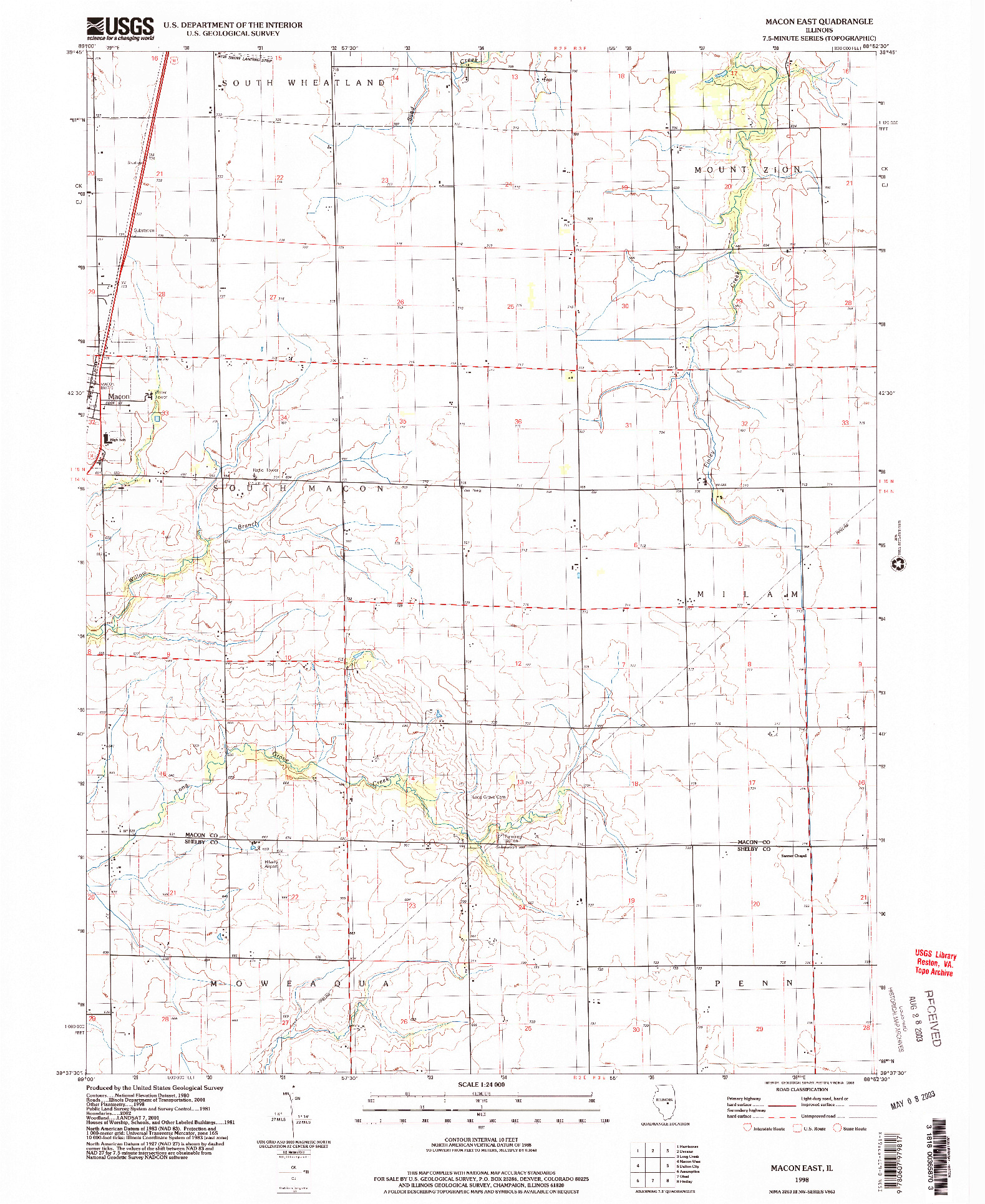 USGS 1:24000-SCALE QUADRANGLE FOR MACON EAST, IL 1998