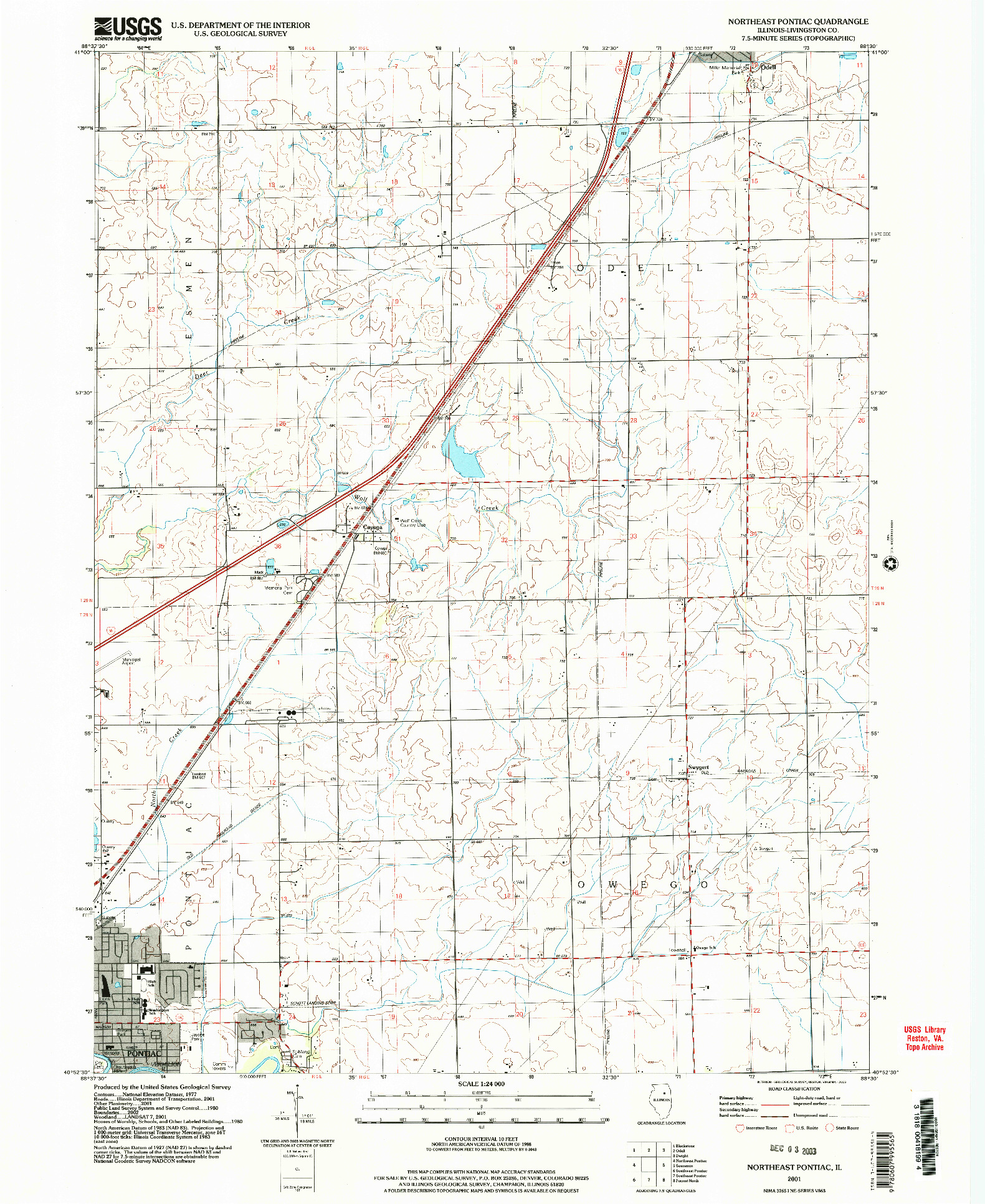 USGS 1:24000-SCALE QUADRANGLE FOR NORTHEAST PONTIAC, IL 2001