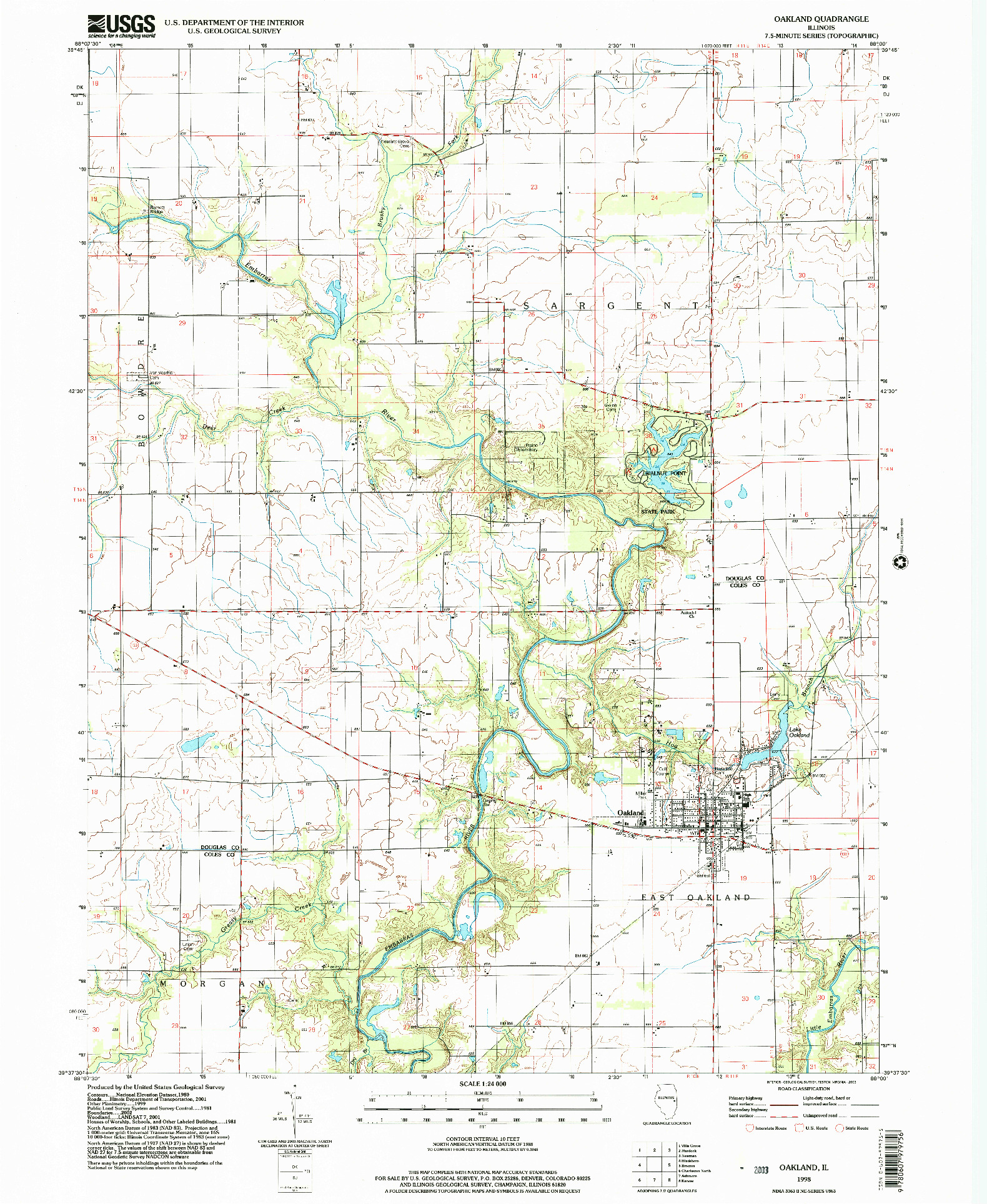 USGS 1:24000-SCALE QUADRANGLE FOR OAKLAND, IL 1998