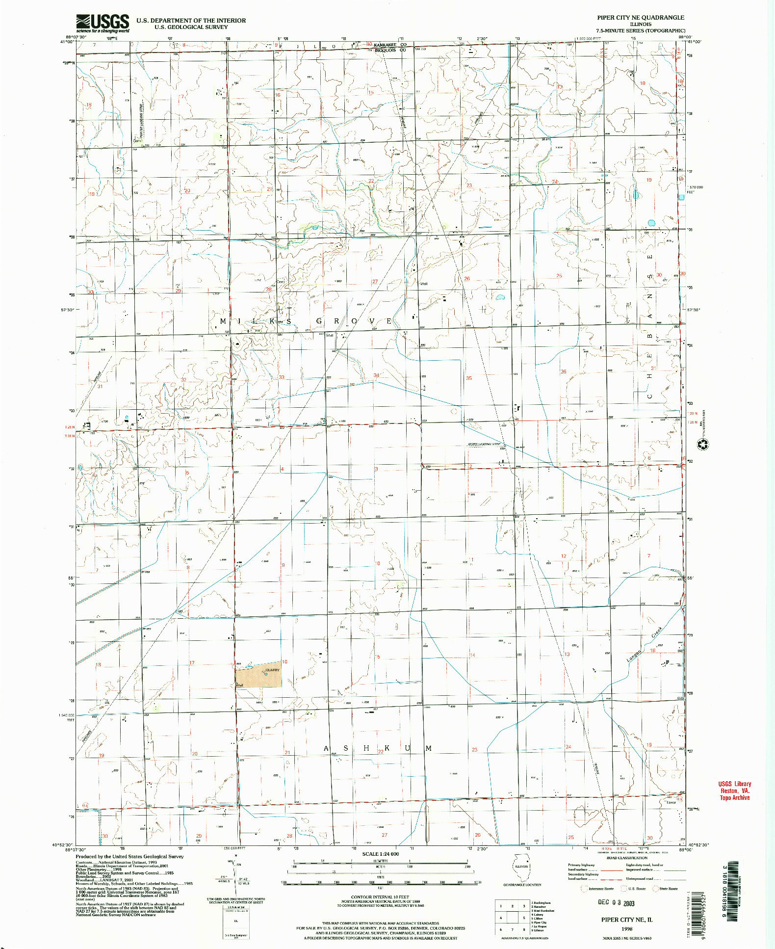 USGS 1:24000-SCALE QUADRANGLE FOR PIPER CITY NE, IL 1998