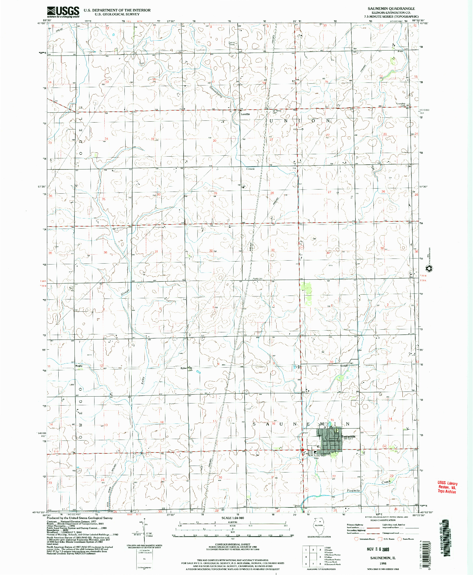 USGS 1:24000-SCALE QUADRANGLE FOR SAUNEMIN, IL 1998