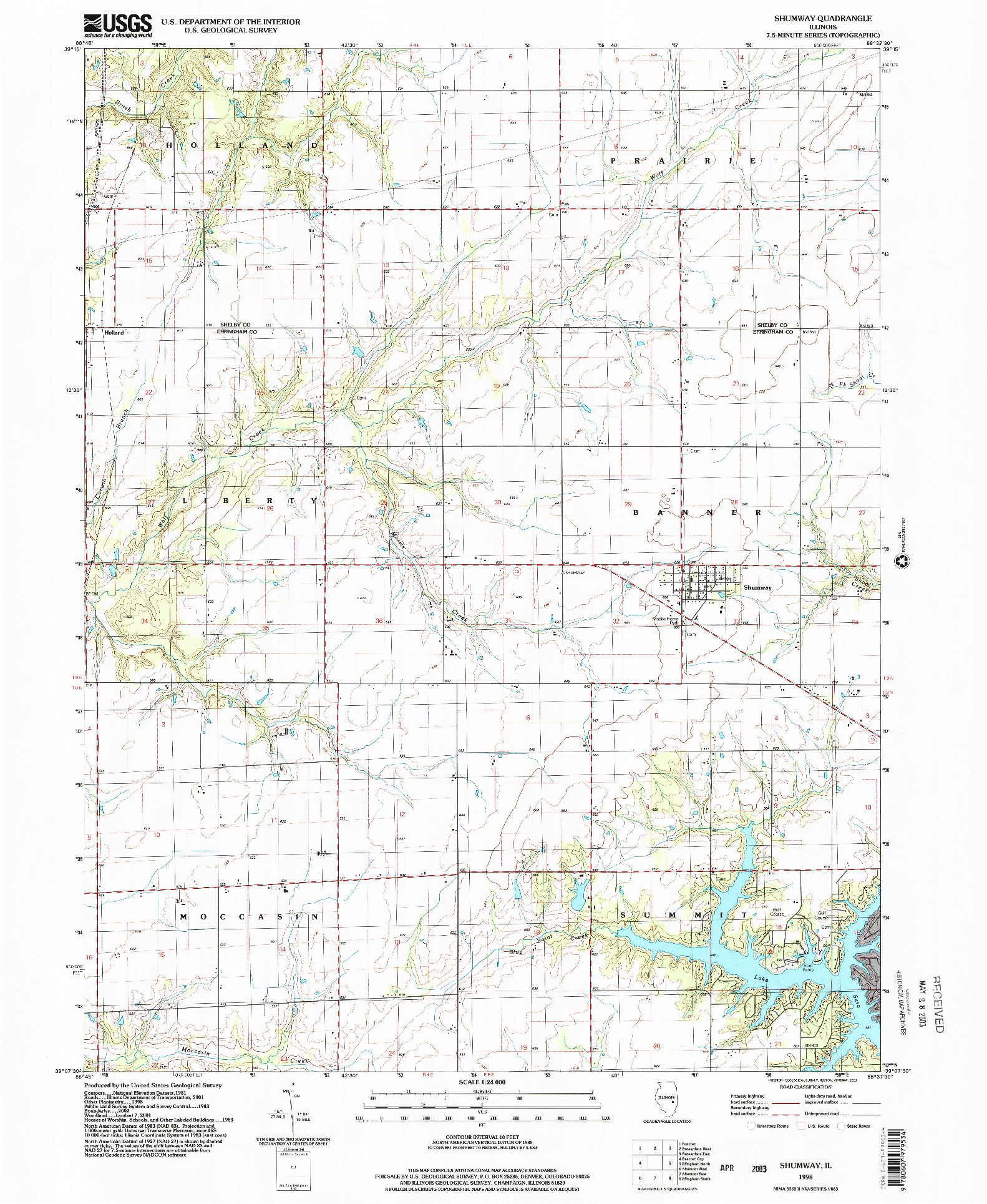 USGS 1:24000-SCALE QUADRANGLE FOR SHUMWAY, IL 1998
