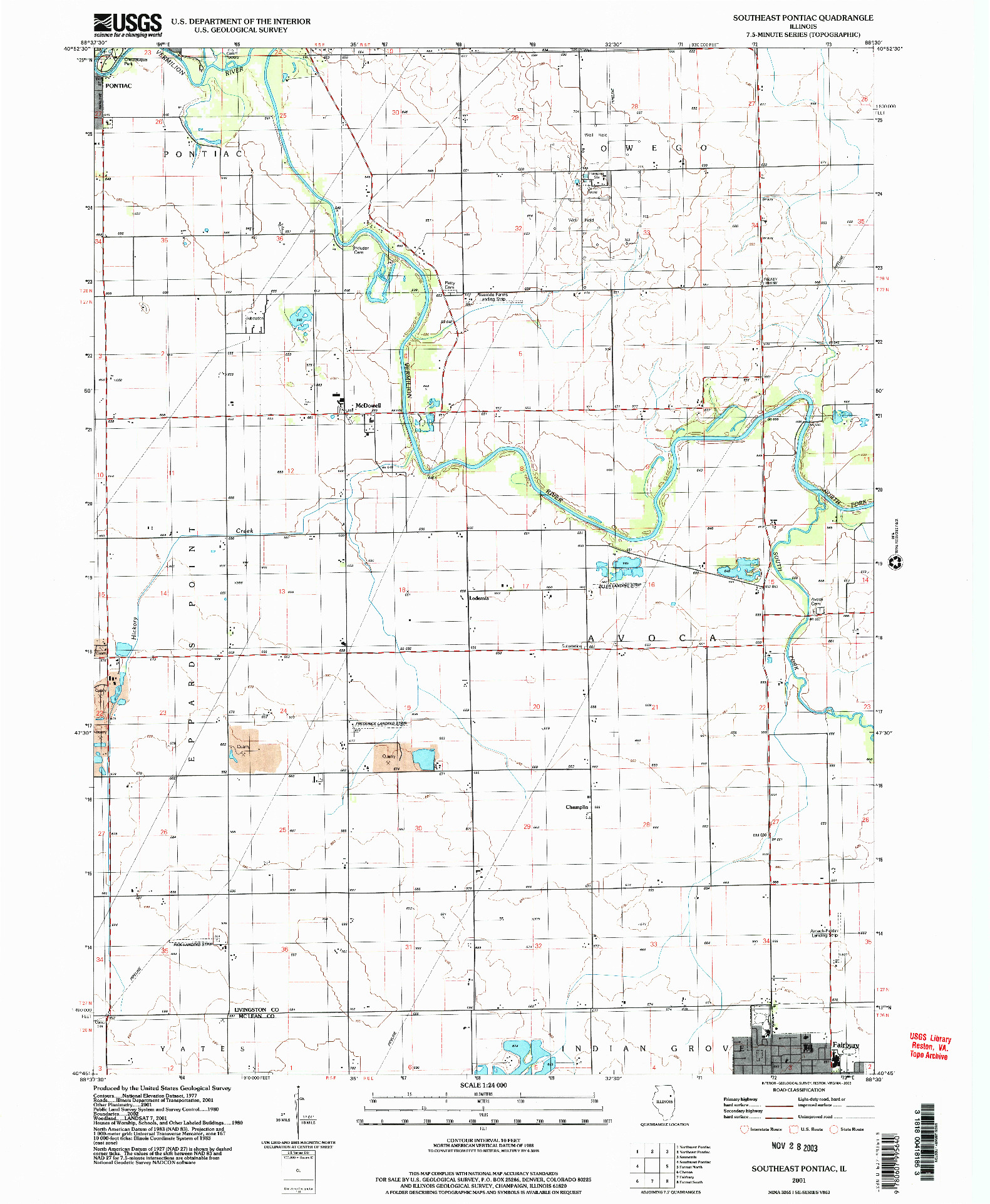 USGS 1:24000-SCALE QUADRANGLE FOR SOUTHEAST PONTIAC, IL 2001