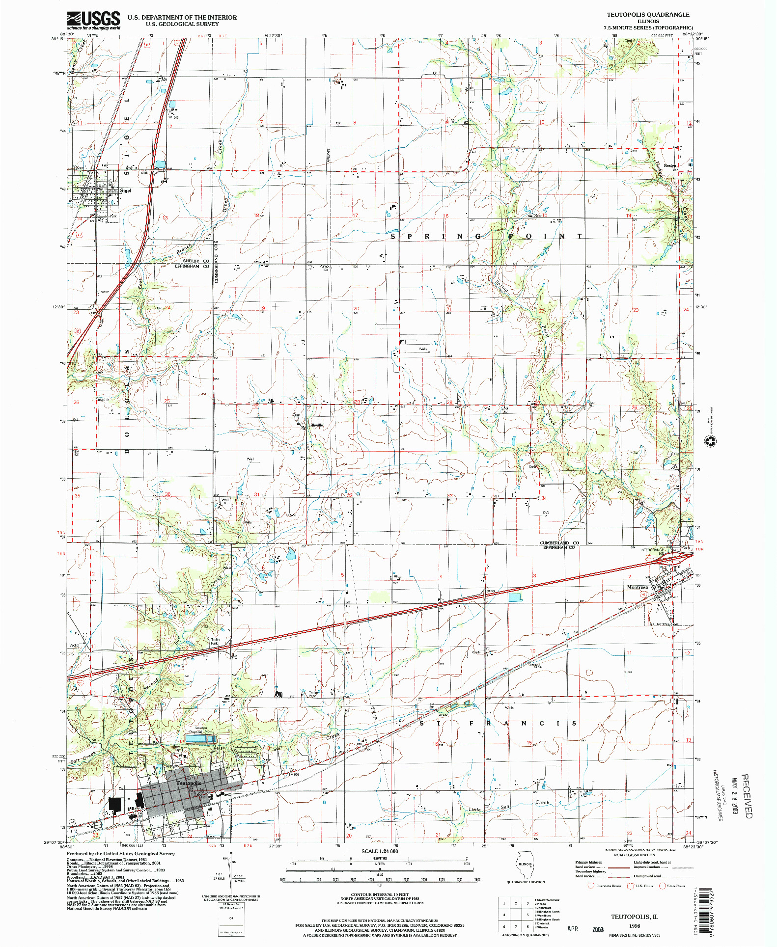 USGS 1:24000-SCALE QUADRANGLE FOR TEUTOPOLIS, IL 1998