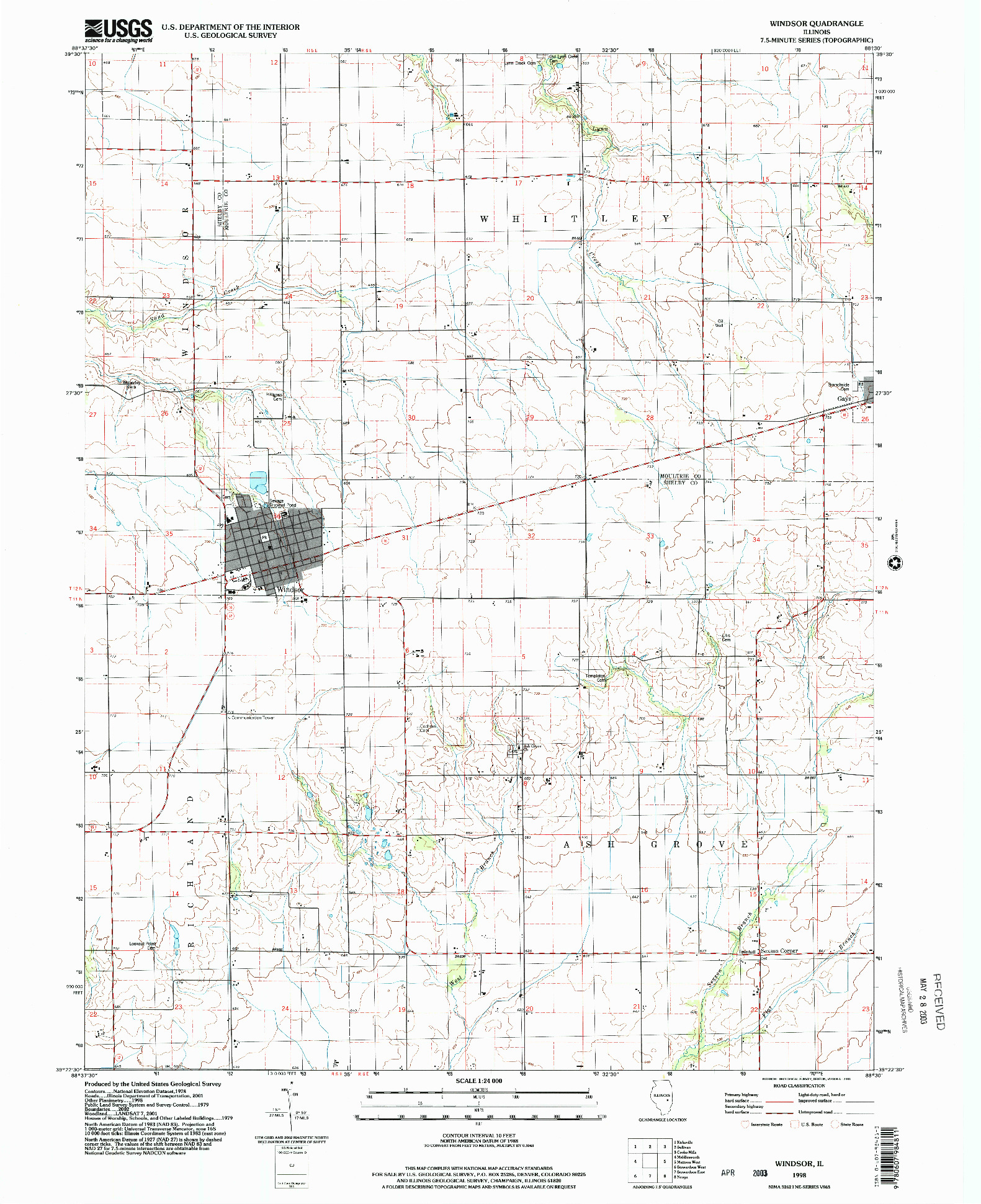 USGS 1:24000-SCALE QUADRANGLE FOR WINDSOR, IL 1998
