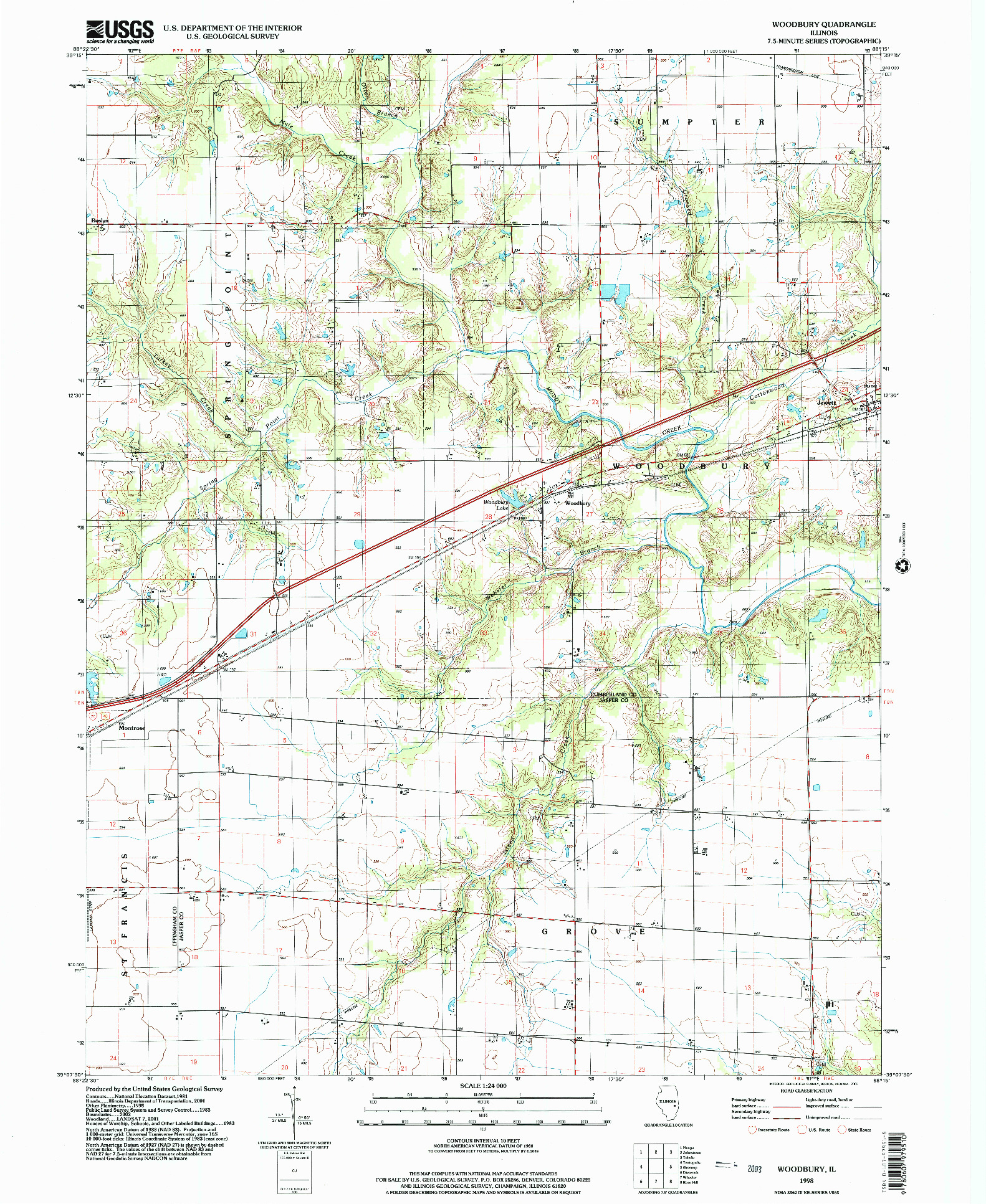 USGS 1:24000-SCALE QUADRANGLE FOR WOODBURY, IL 1998