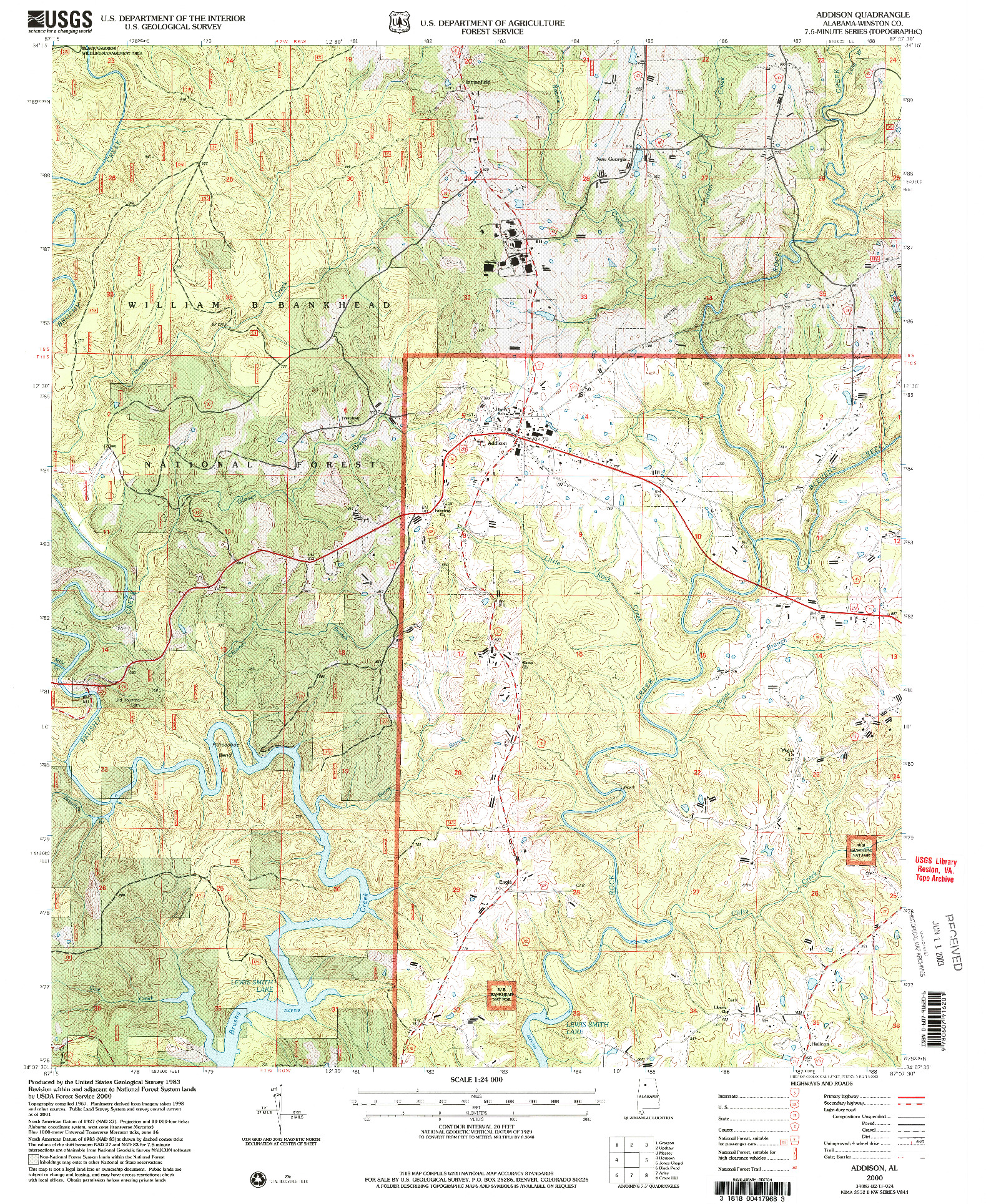 USGS 1:24000-SCALE QUADRANGLE FOR ADDISON, AL 2000