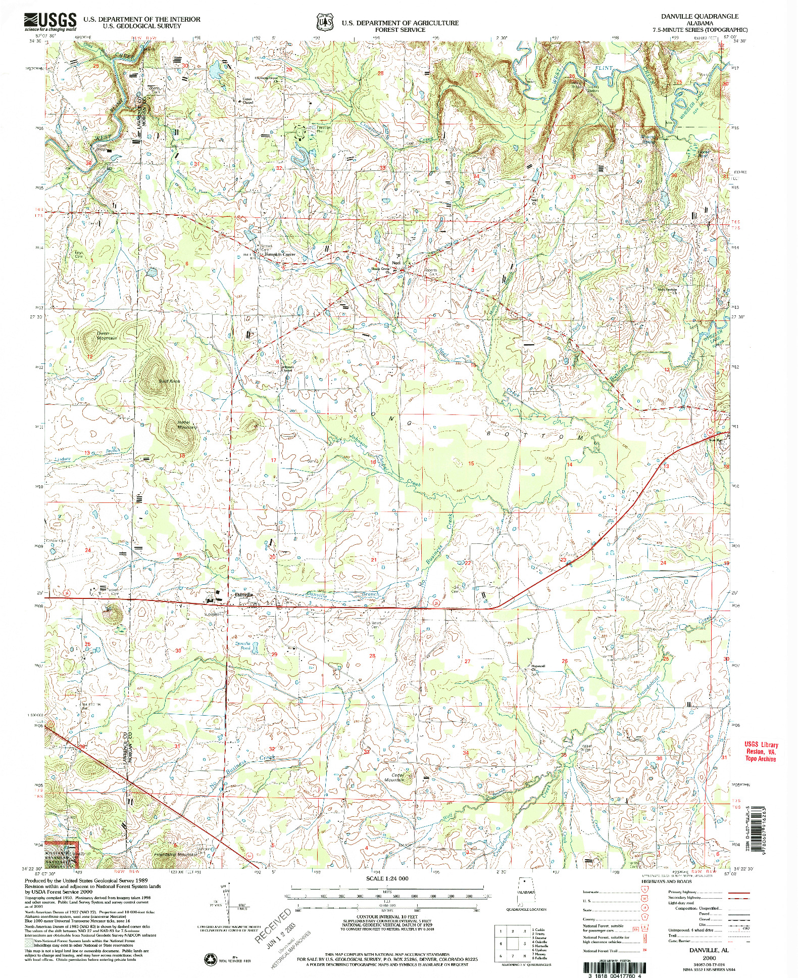 USGS 1:24000-SCALE QUADRANGLE FOR DANVILLE, AL 2000