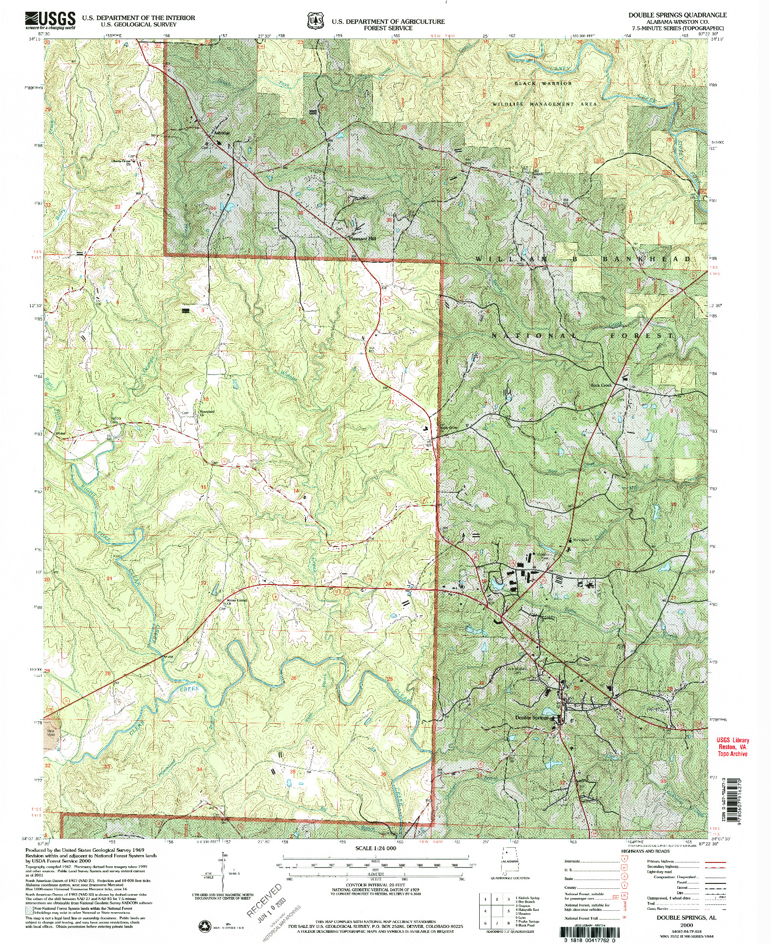 USGS 1:24000-SCALE QUADRANGLE FOR DOUBLE SPRINGS, AL 2000